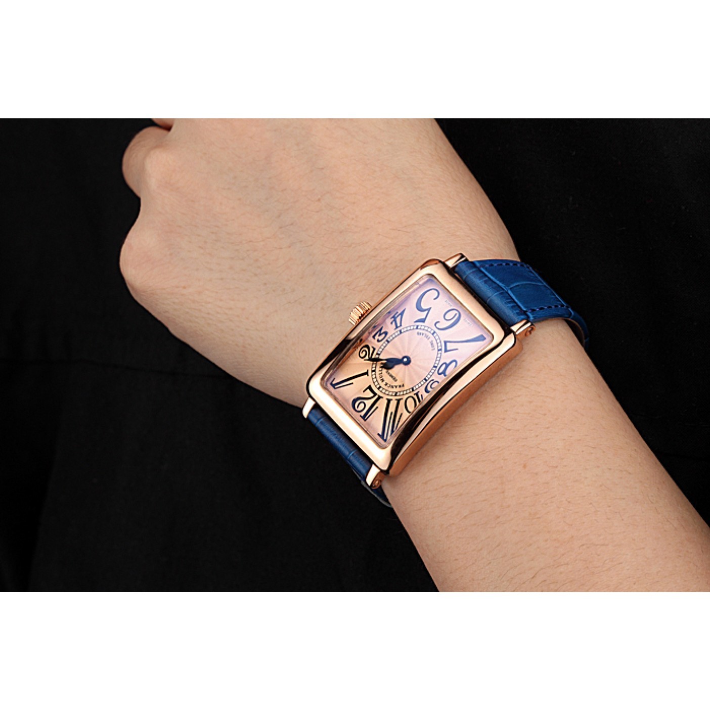 MiroTime Franck Muller Long Island Classic Gold Dial Gold Case Blue Leather Band 622367