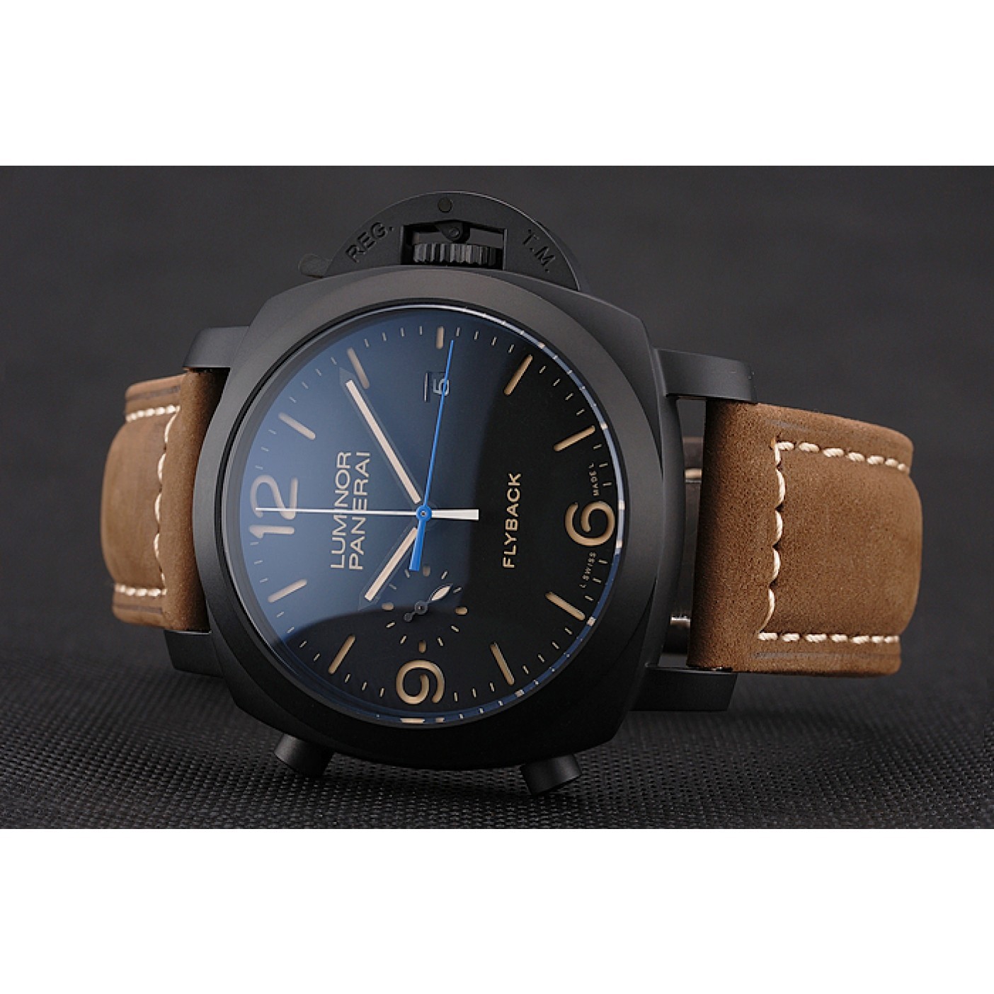 MiroTime Panerai Luminor 1950 3 Days Chrono Flyback Black Dial Black Case Brown Leather Strap