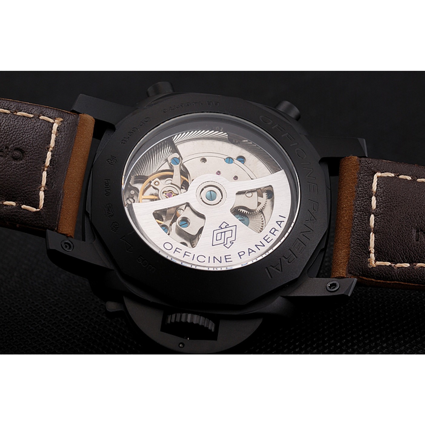 MiroTime Panerai Luminor 1950 3 Days Chrono Flyback Black Dial Black Case Brown Leather Strap