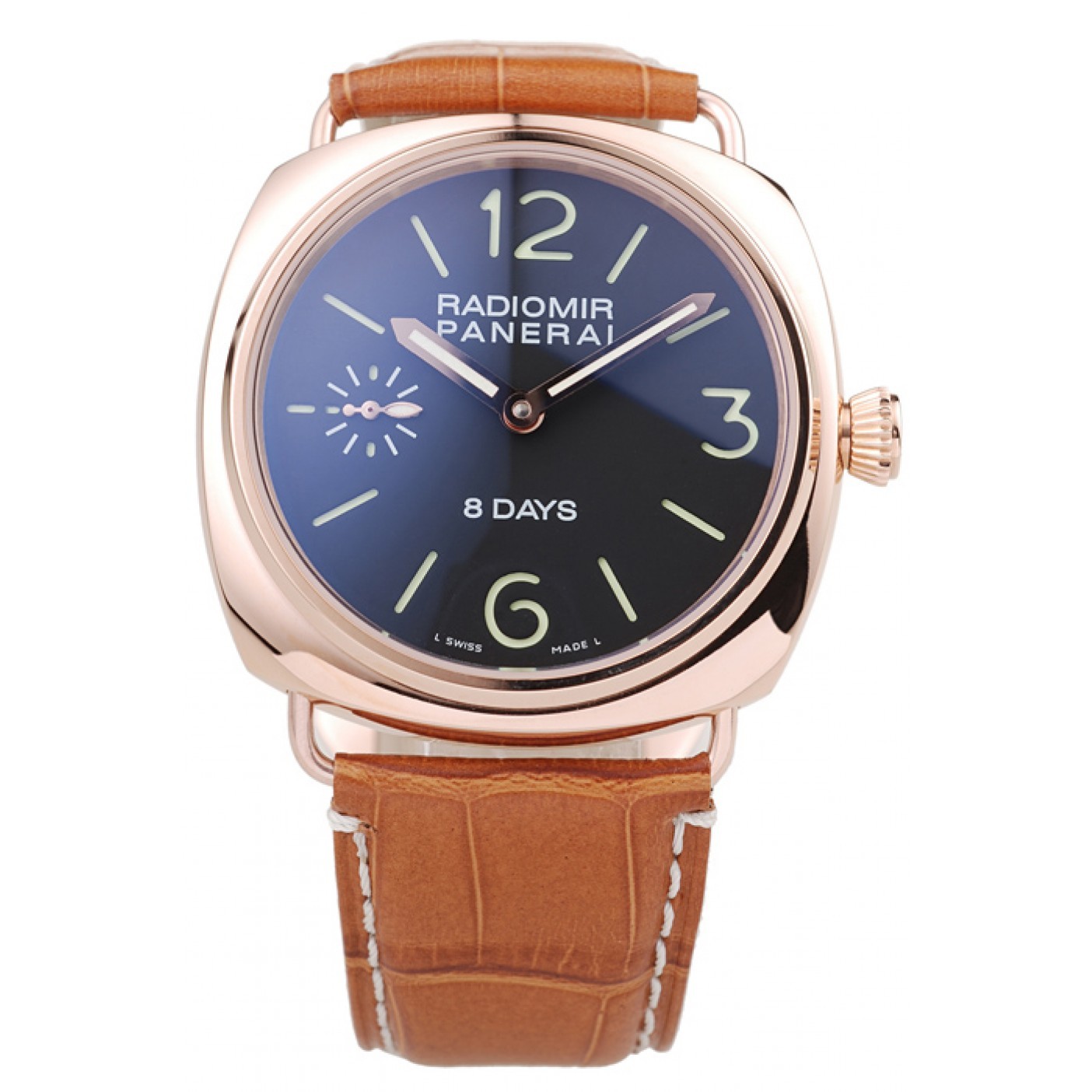 MiroTime Panerai Radiomir Rose Gold Case Black Dial Brown Leather Strap 98136