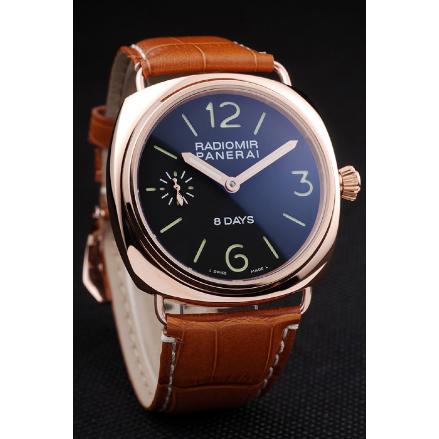 MiroTime Panerai Radiomir Rose Gold Case Black Dial Brown Leather Strap 98136