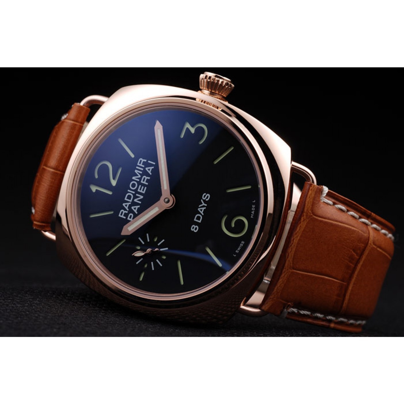 MiroTime Panerai Radiomir Rose Gold Case Black Dial Brown Leather Strap 98136