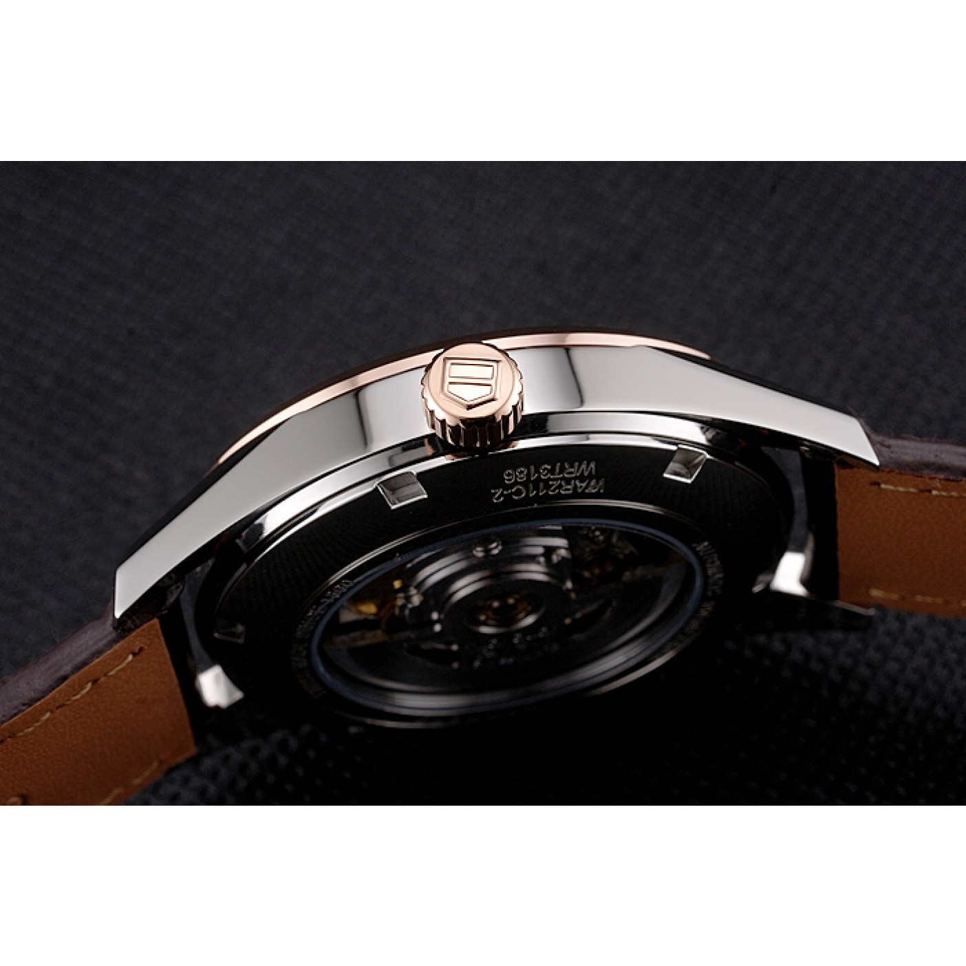 MiroTime Swiss Tag Heuer Carrera Calibre 5 White Dial Rose Gold Case Brown Leather Strap