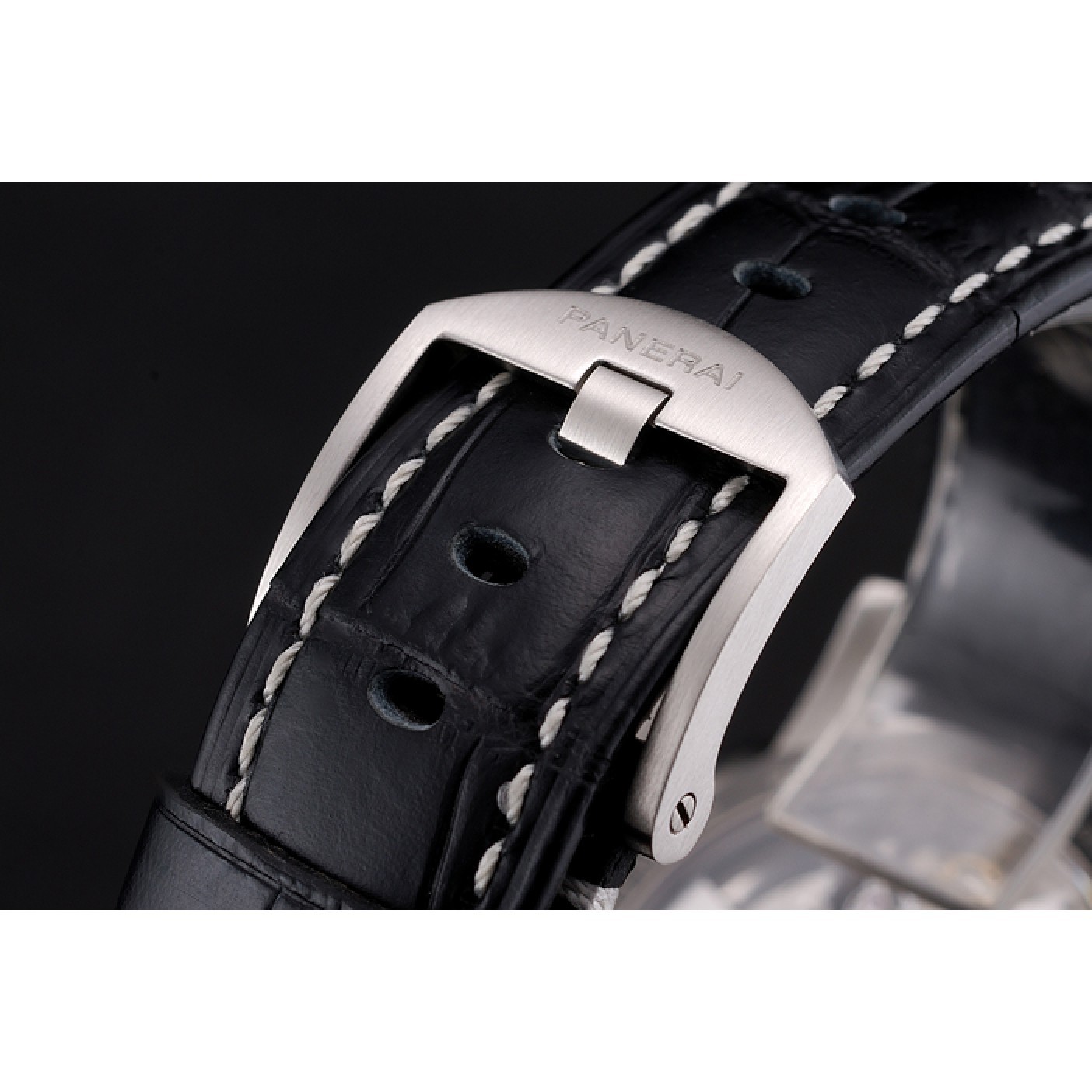 MiroTime Swiss Panerai Luminor Marina Date Black Dial Stainless Steel Case Black Leather Strap