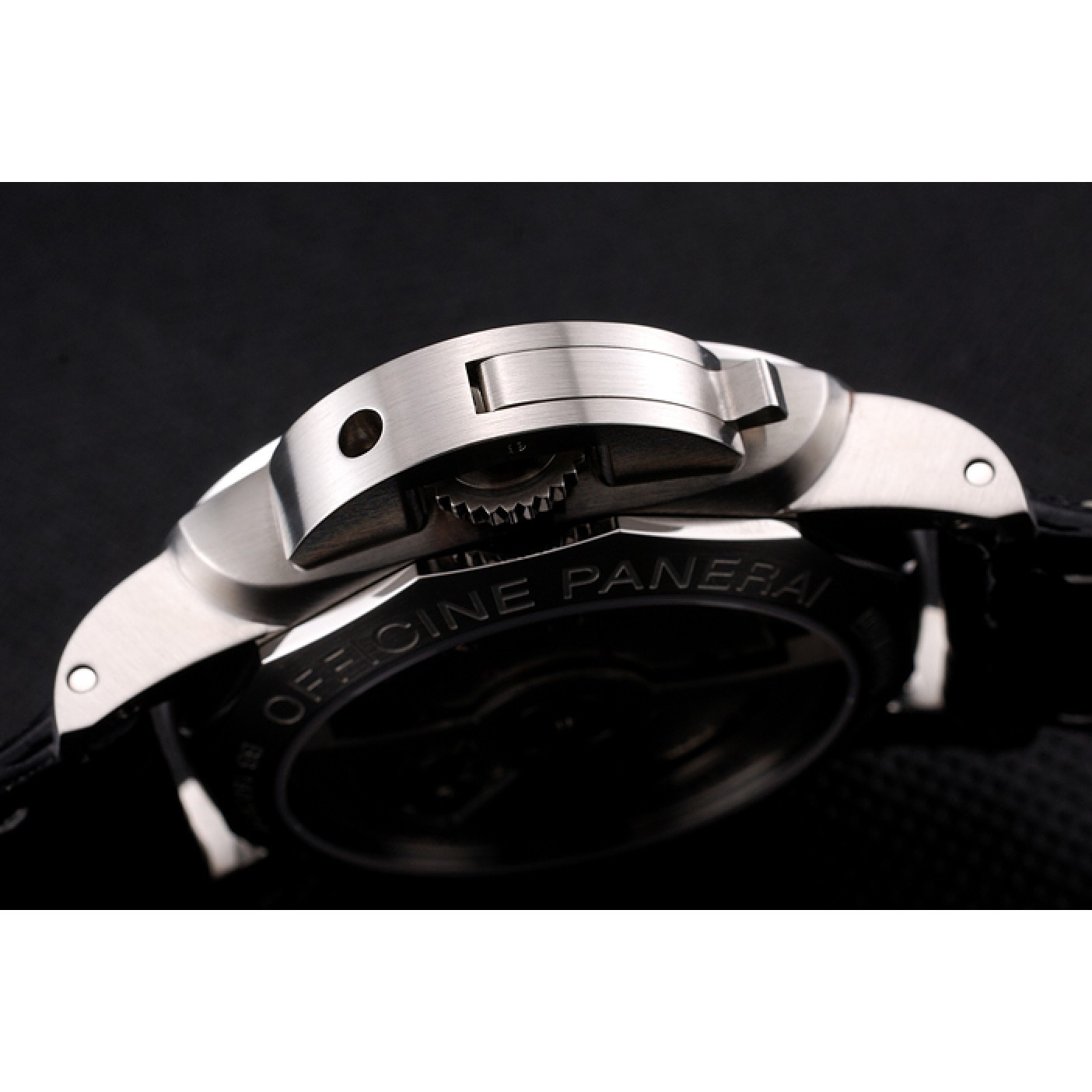 MiroTime Swiss Panerai Luminor Marina Date Black Dial Stainless Steel Case Black Leather Strap