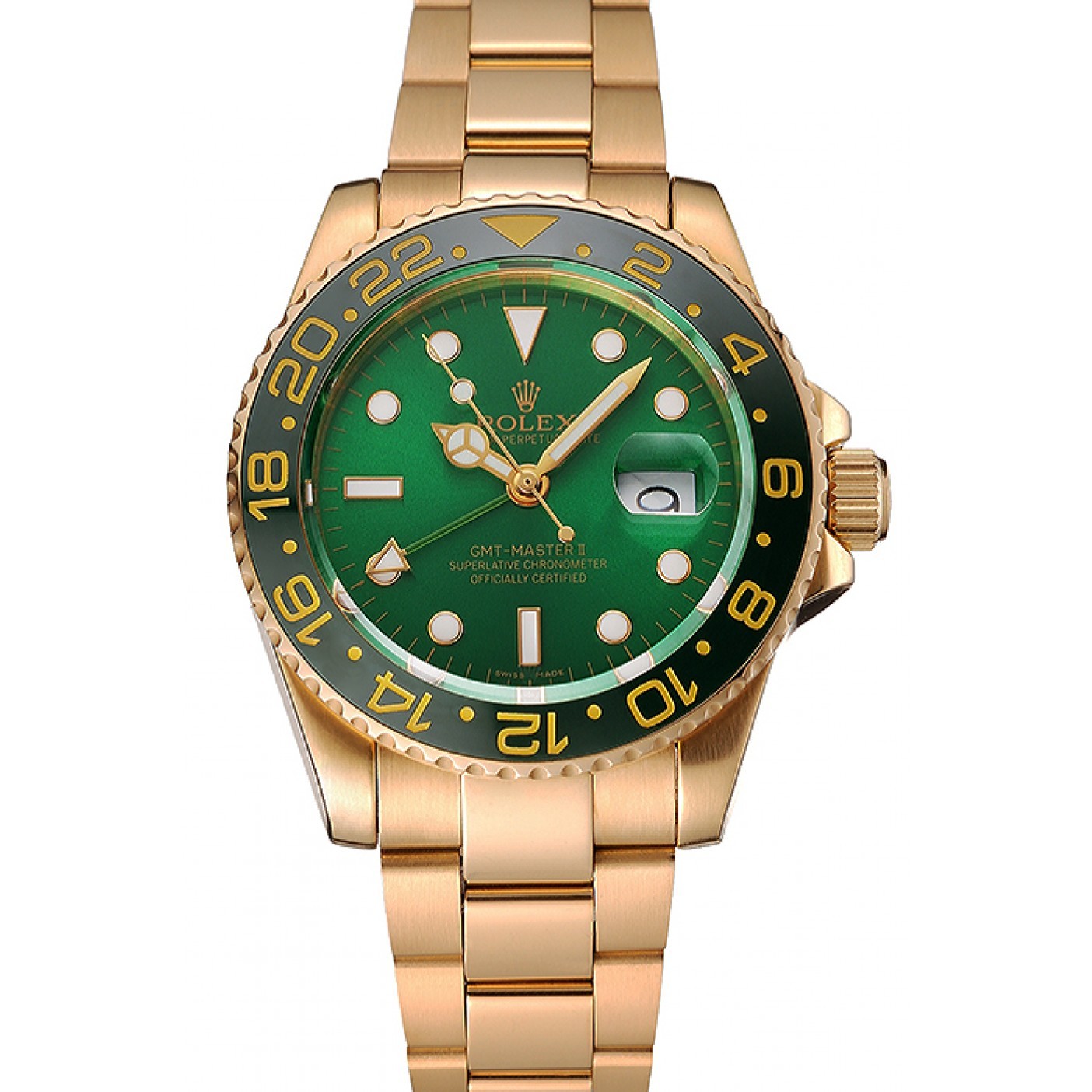 MiroTime Swiss Rolex GMT Master II Green Dial And Bezel Gold Case And Bracelet 1453750