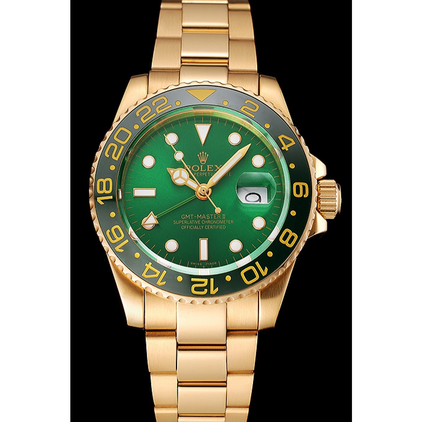 MiroTime Swiss Rolex GMT Master II Green Dial And Bezel Gold Case And Bracelet 1453750