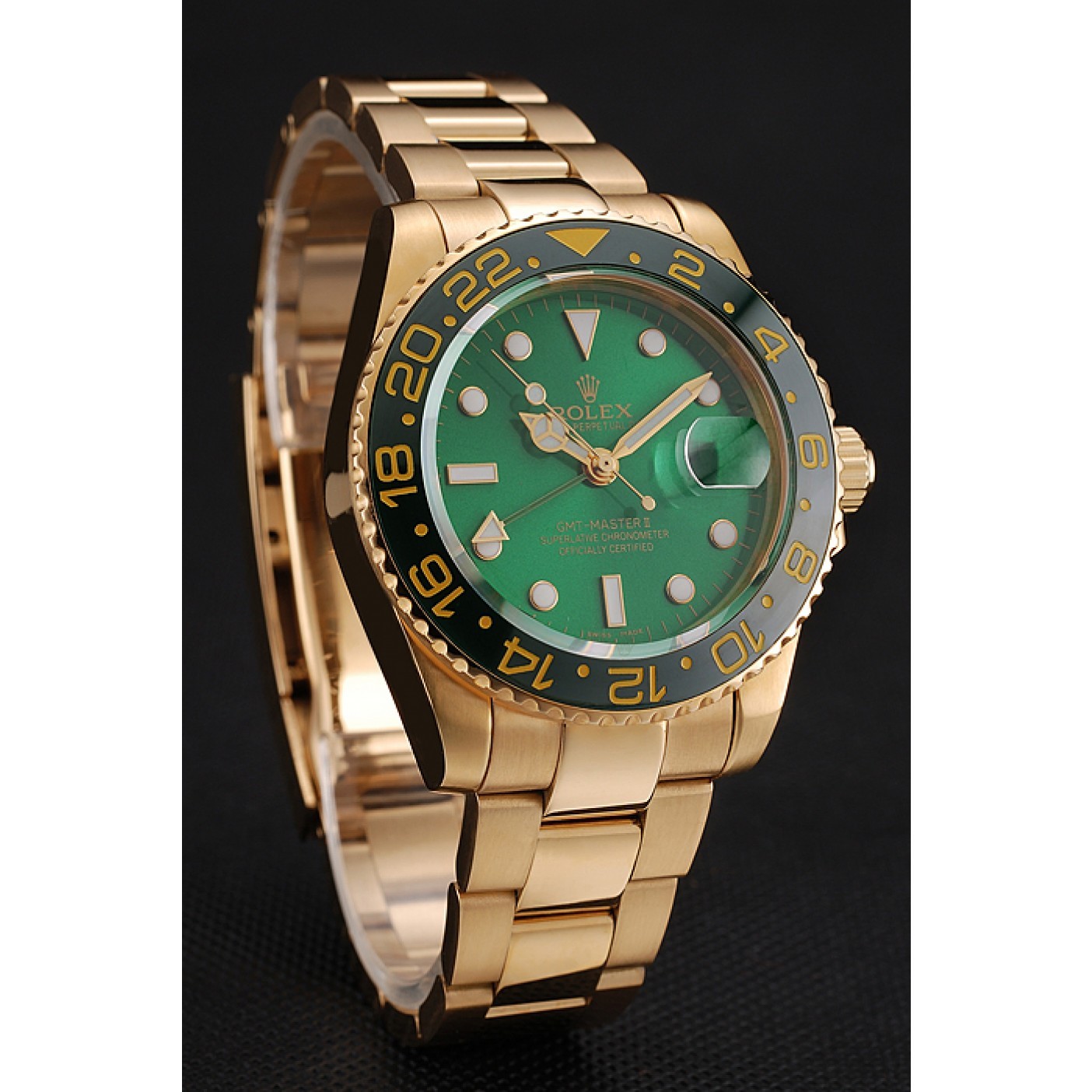 MiroTime Swiss Rolex GMT Master II Green Dial And Bezel Gold Case And Bracelet 1453750