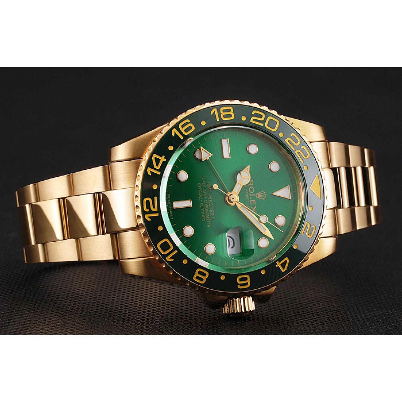 MiroTime Swiss Rolex GMT Master II Green Dial And Bezel Gold Case And Bracelet 1453750
