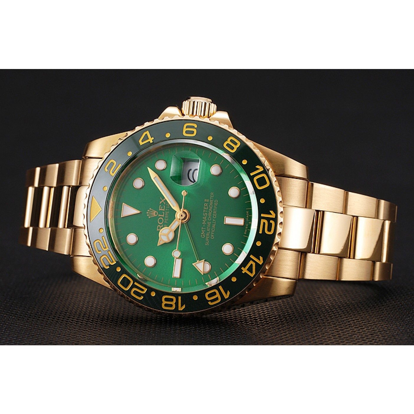 MiroTime Swiss Rolex GMT Master II Green Dial And Bezel Gold Case And Bracelet 1453750