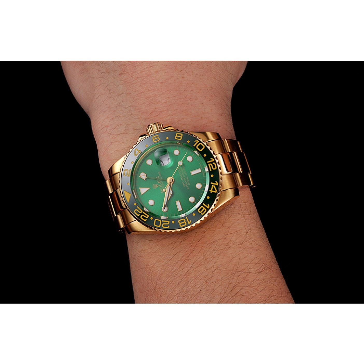 MiroTime Swiss Rolex GMT Master II Green Dial And Bezel Gold Case And Bracelet 1453750