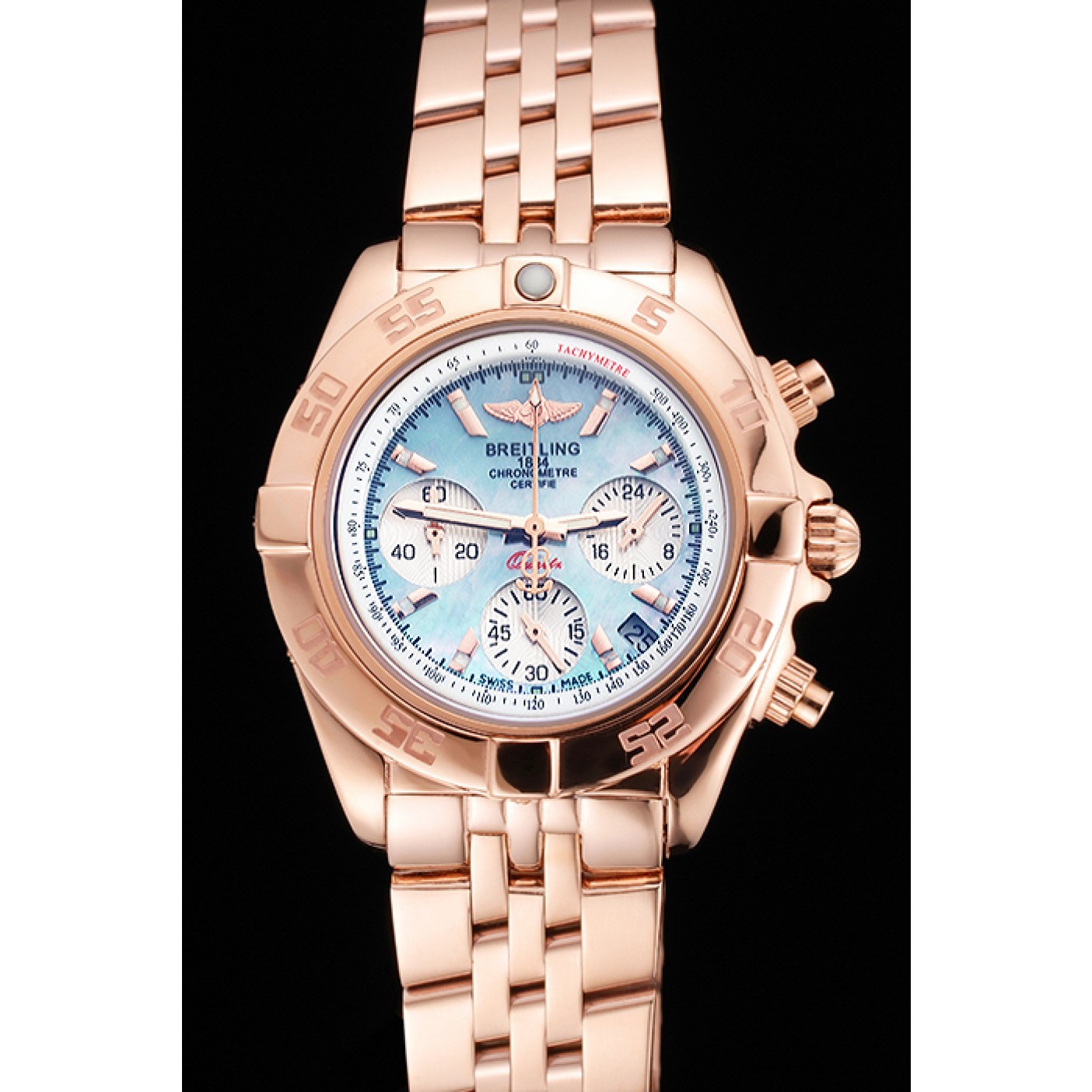 MiroTime Breitling Chronomat Quartz Light Blue Dial Rose Gold Case And Bracelet