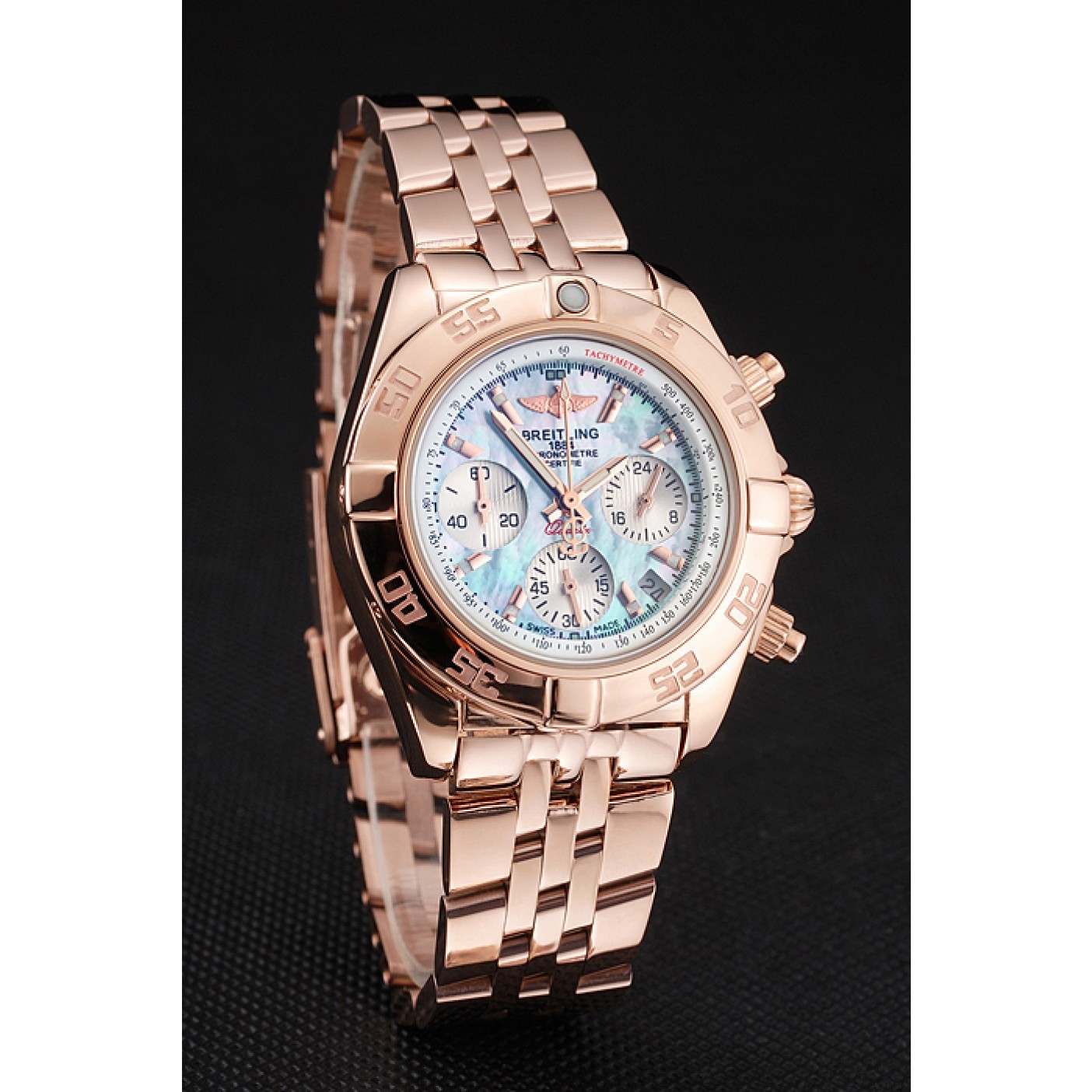 MiroTime Breitling Chronomat Quartz Light Blue Dial Rose Gold Case And Bracelet