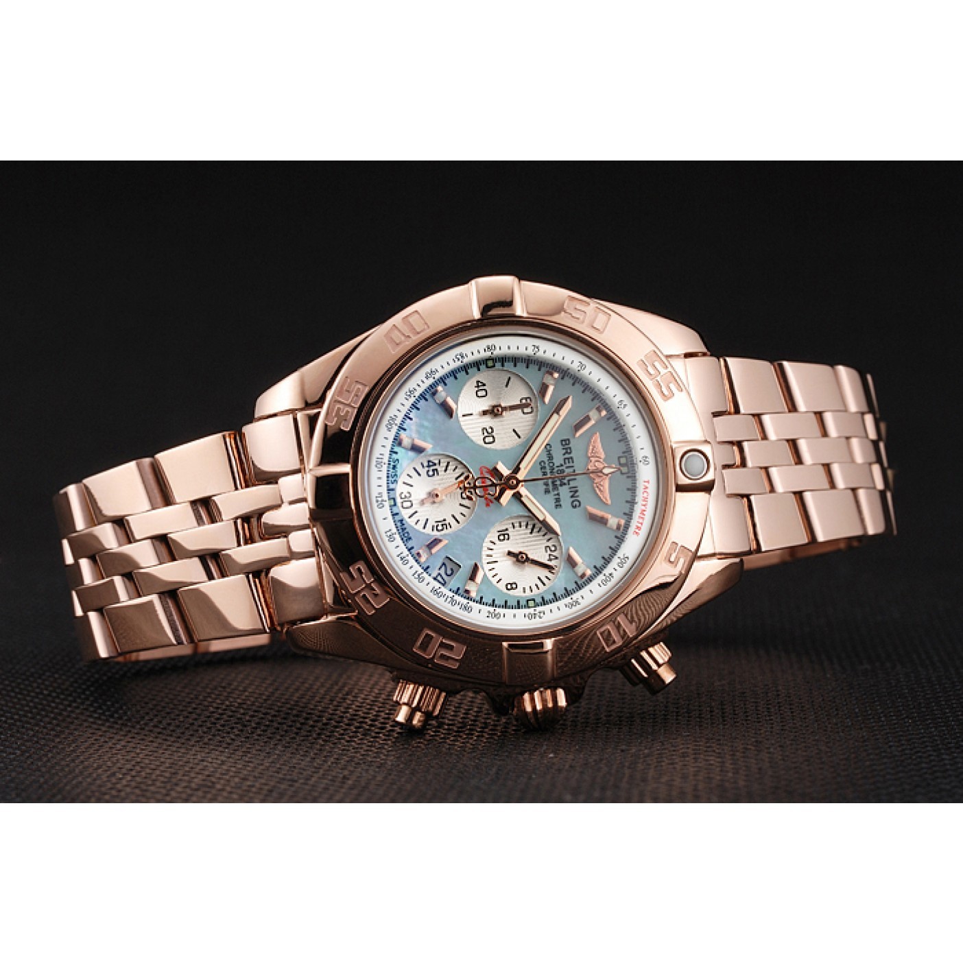 MiroTime Breitling Chronomat Quartz Light Blue Dial Rose Gold Case And Bracelet
