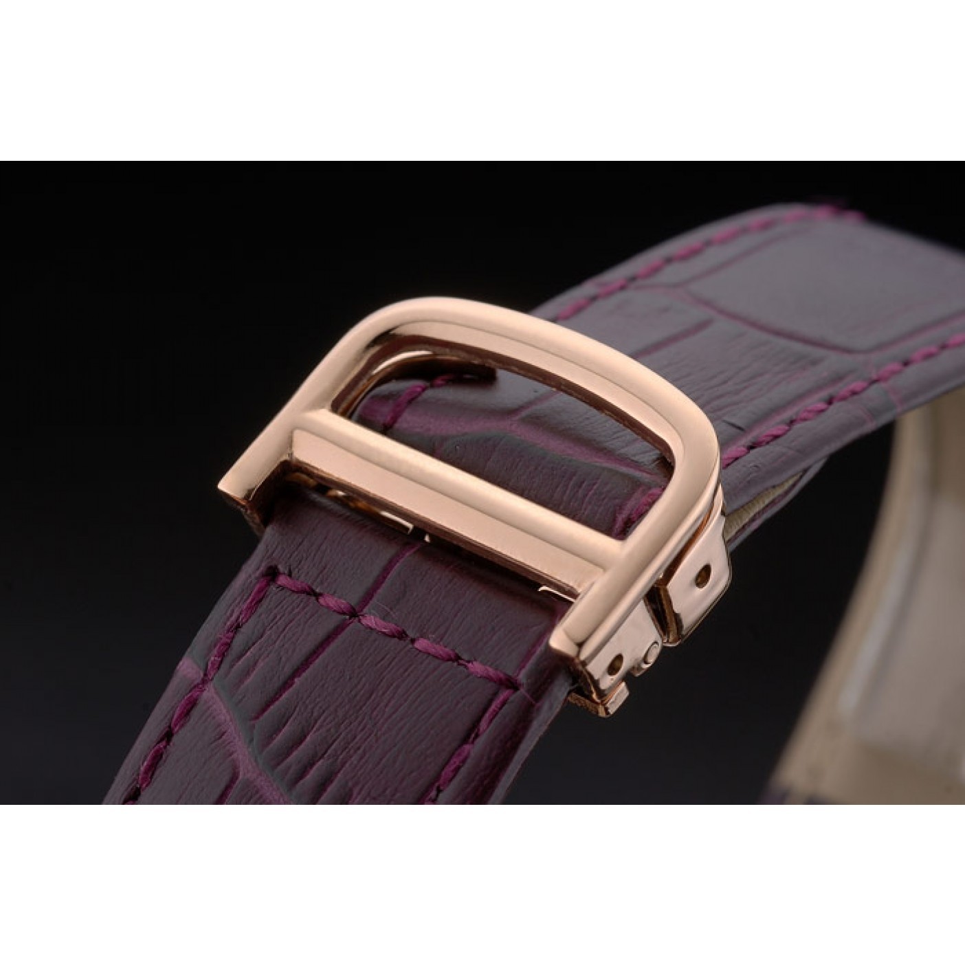 MiroTime Cartier Tank Anglaise White Dragon Dial Diamonds Gold Case Purple Leather Bracelet