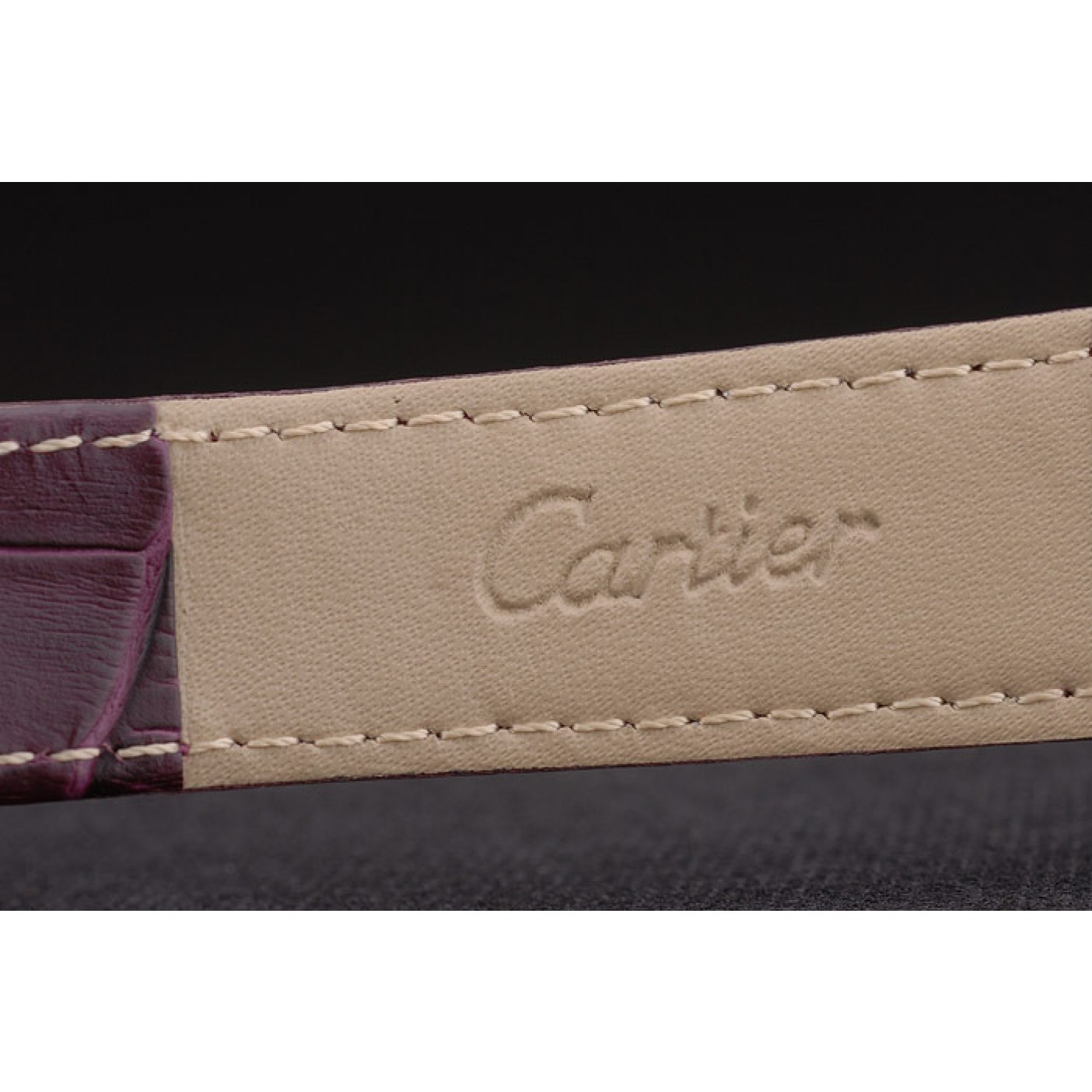 MiroTime Cartier Tank Anglaise White Dragon Dial Diamonds Gold Case Purple Leather Bracelet