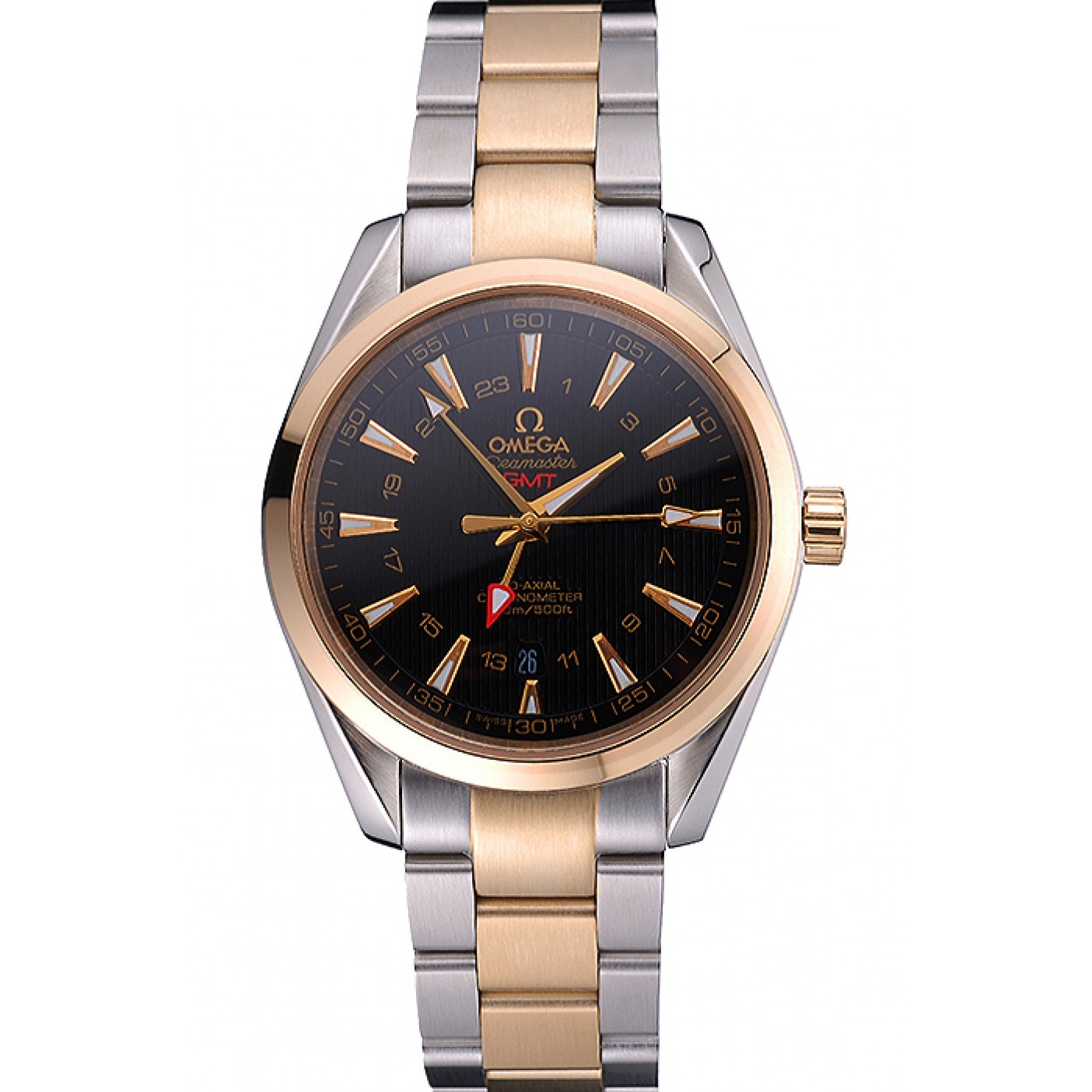 MiroTime Omega Seamaster Planet Ocean GMT Black Dial Two Tone Band 622396