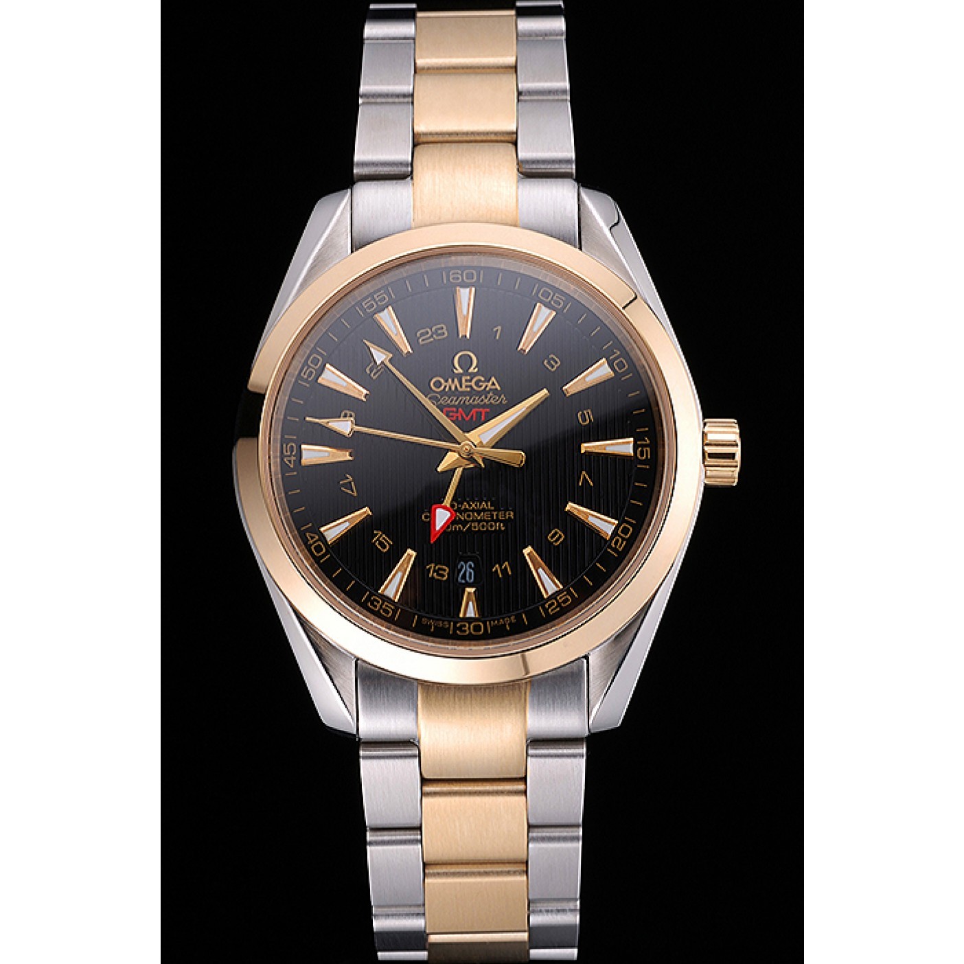 MiroTime Omega Seamaster Planet Ocean GMT Black Dial Two Tone Band 622396
