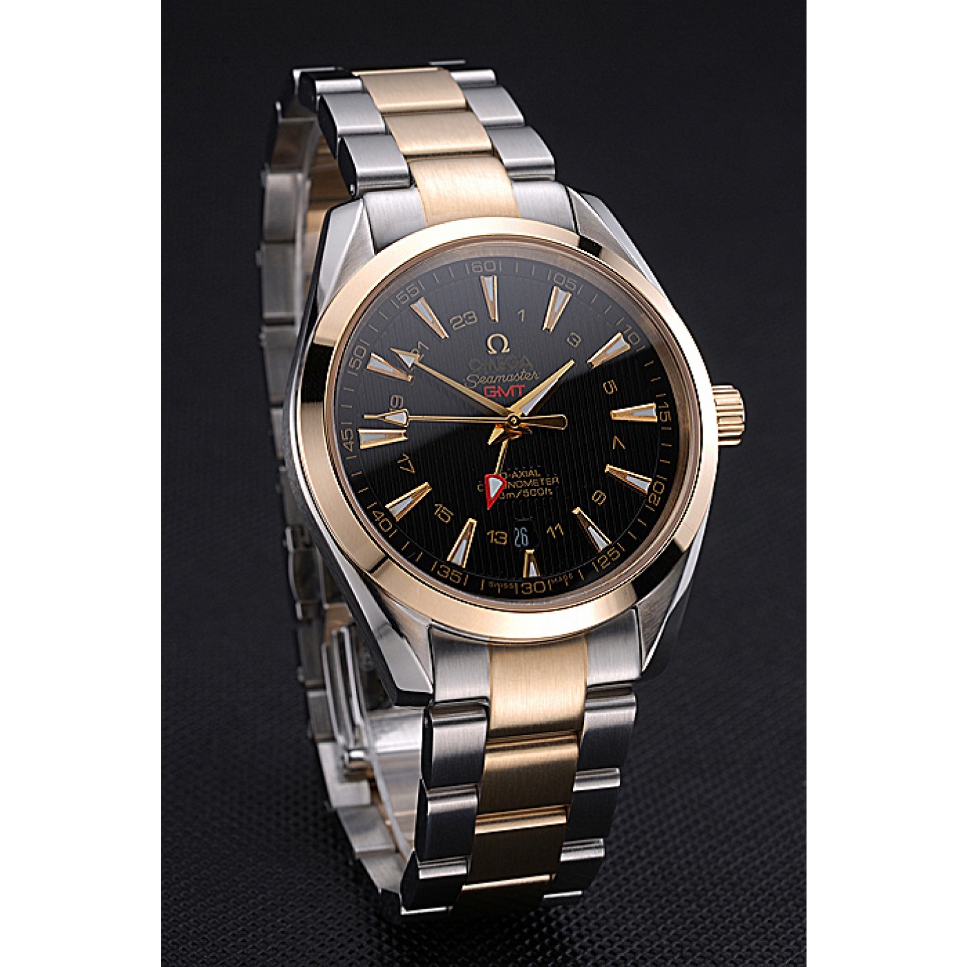 MiroTime Omega Seamaster Planet Ocean GMT Black Dial Two Tone Band 622396