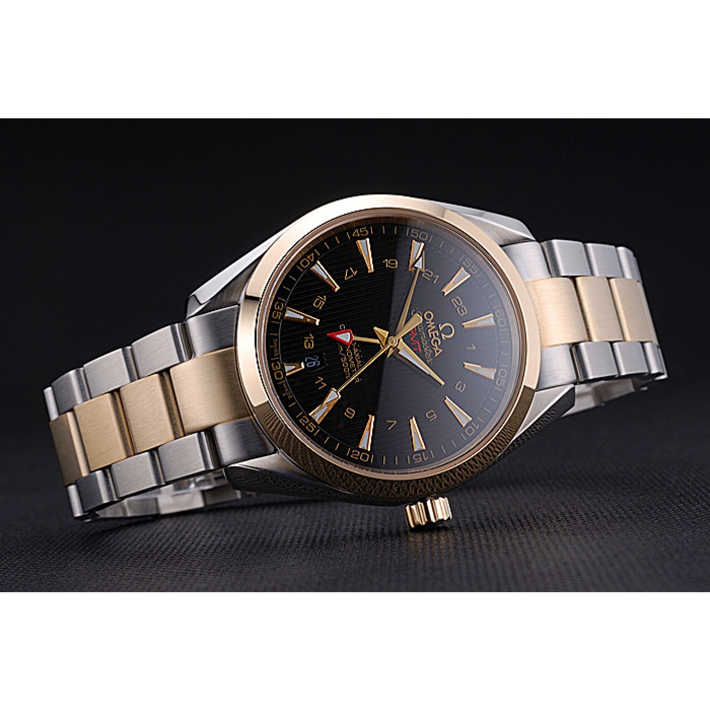 MiroTime Omega Seamaster Planet Ocean GMT Black Dial Two Tone Band 622396