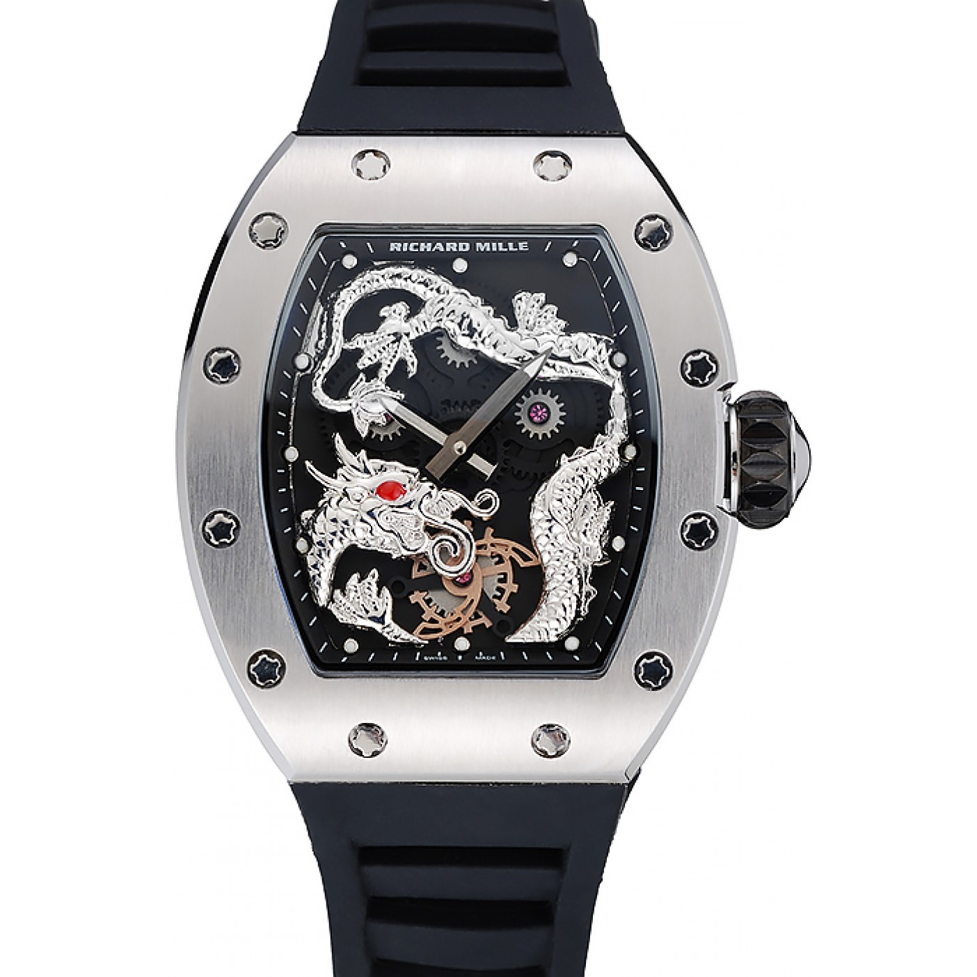 MiroTime Richard Mille RM 057 Tourbillon Dragon Jackie Chan Silver Case Black Rubber Bracelet 1454201