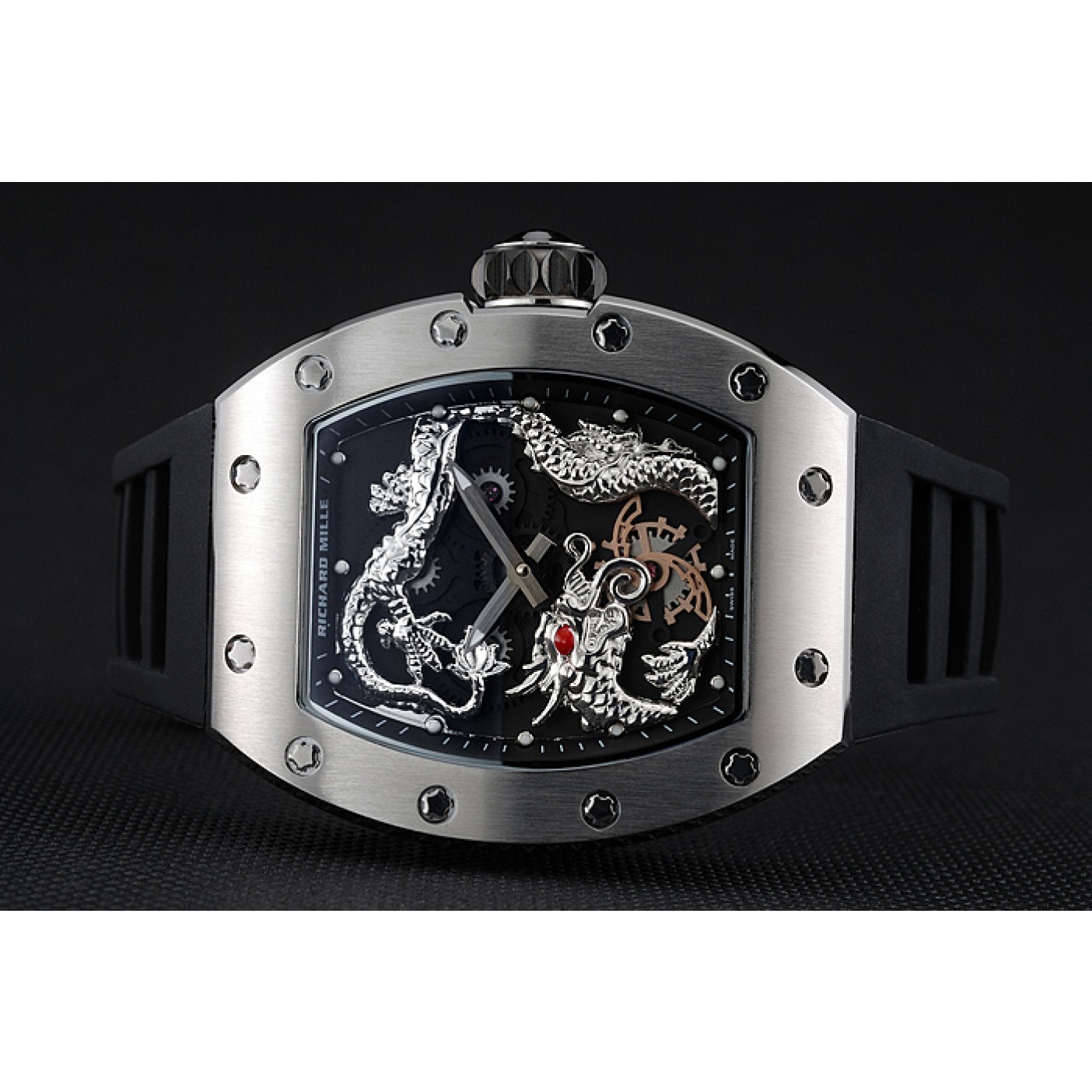 MiroTime Richard Mille RM 057 Tourbillon Dragon Jackie Chan Silver Case Black Rubber Bracelet 1454201