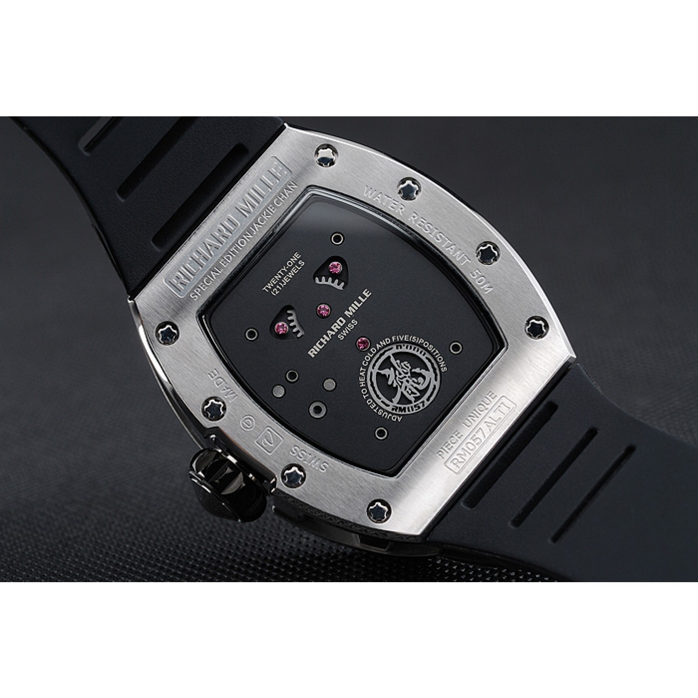 MiroTime Richard Mille RM 057 Tourbillon Dragon Jackie Chan Silver Case Black Rubber Bracelet 1454201