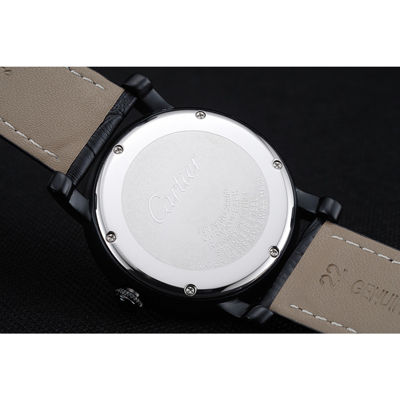 MiroTime Cartier Rotonde White And Black Dial Black Case Black Leather Bracelet 1454219
