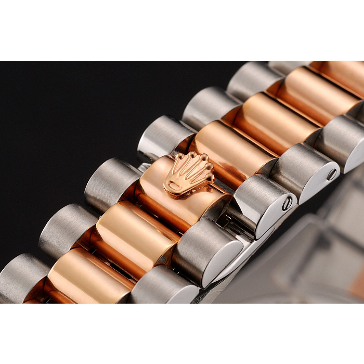 MiroTime Swiss Rolex Day-Date Diamonds And Rubies Black Dial Rose Gold And Staineless Steel Bracelet 1454106
