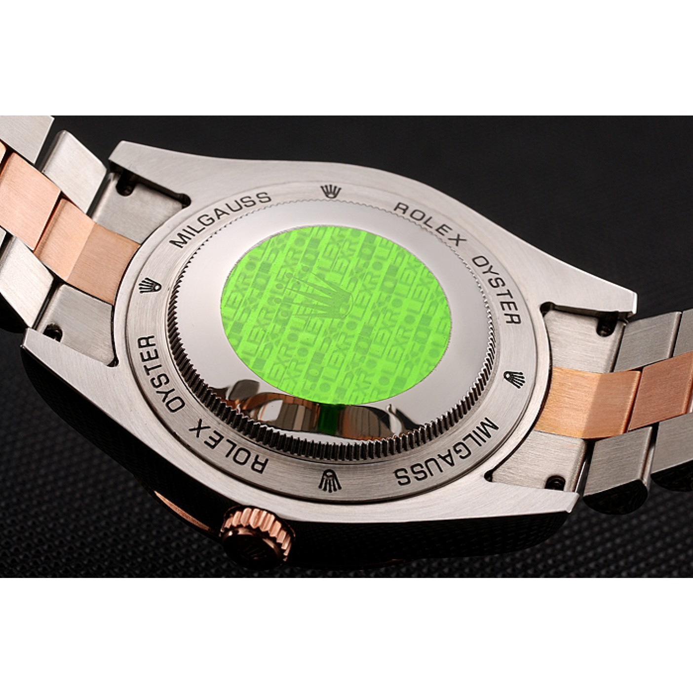 MiroTime Swiss Rolex Day-Date Diamonds And Rubies Black Dial Rose Gold And Staineless Steel Bracelet 1454106
