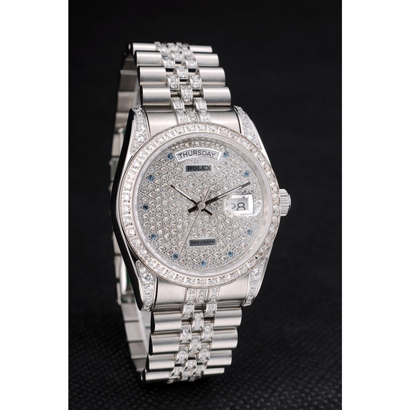 MiroTime Rolex DayDate Diamond Plated Stainless Steel Bracelet Diamond Plated Dial 41985