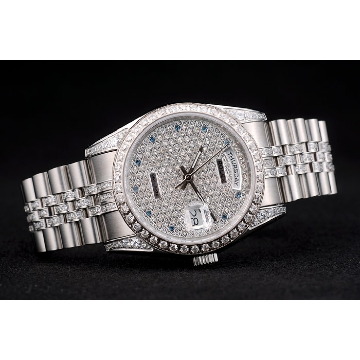 MiroTime Rolex DayDate Diamond Plated Stainless Steel Bracelet Diamond Plated Dial 41985