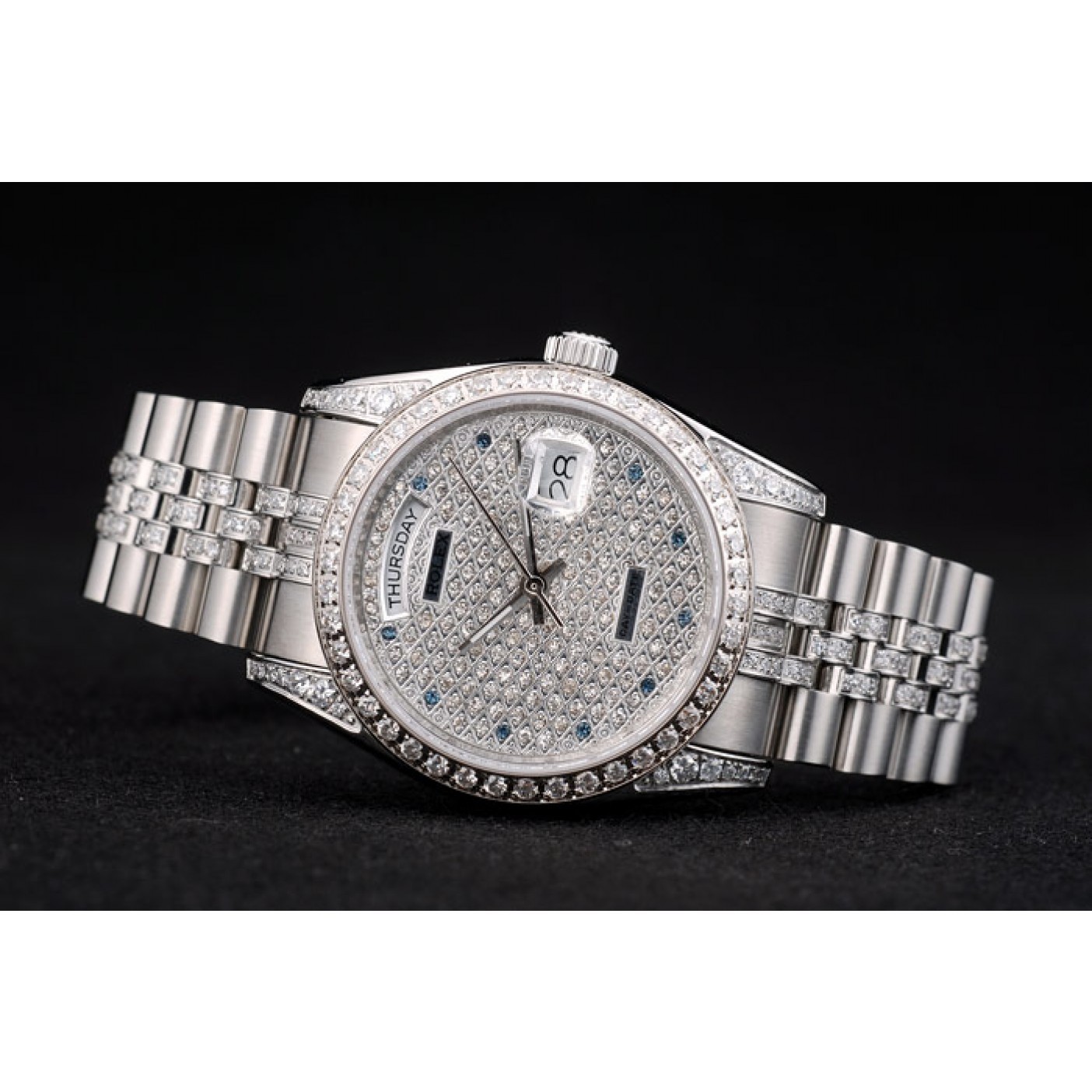 MiroTime Rolex DayDate Diamond Plated Stainless Steel Bracelet Diamond Plated Dial 41985