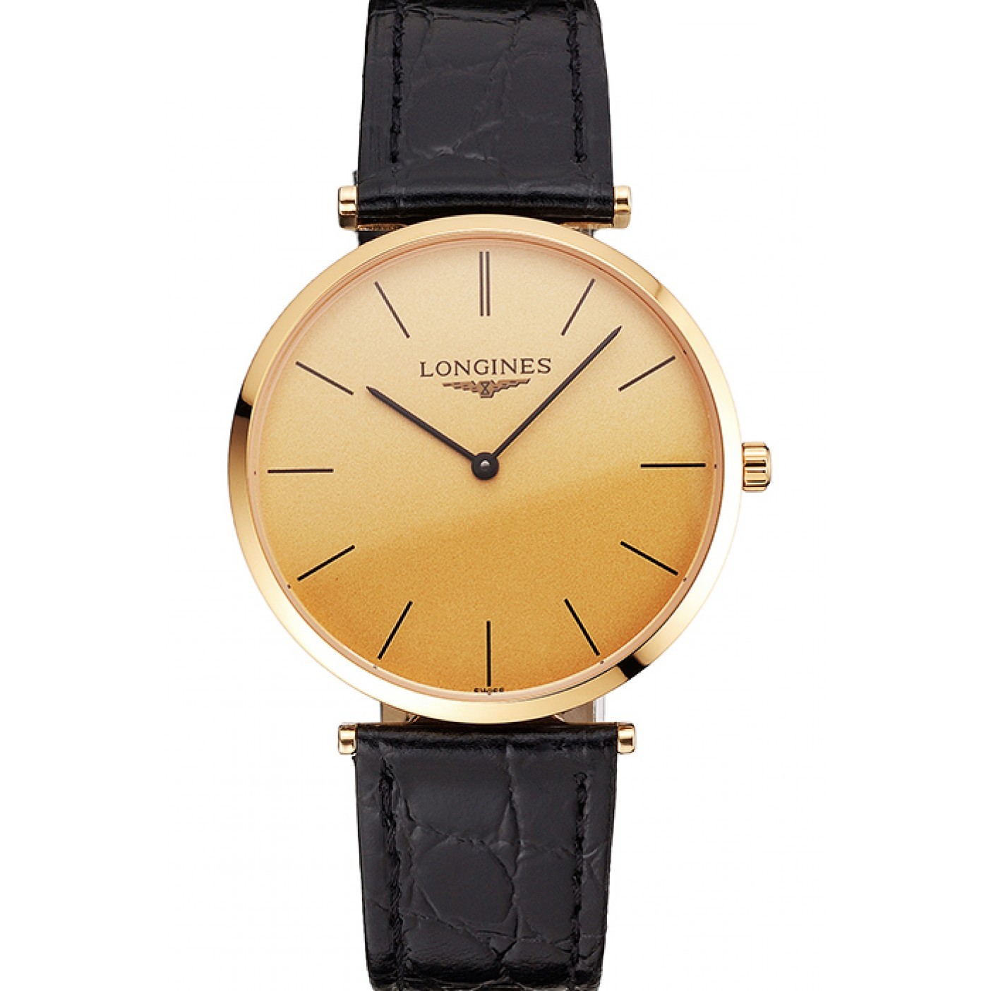MiroTime Swiss Longines Grande Classique Gold Dial Gold Case Black Leather Strap