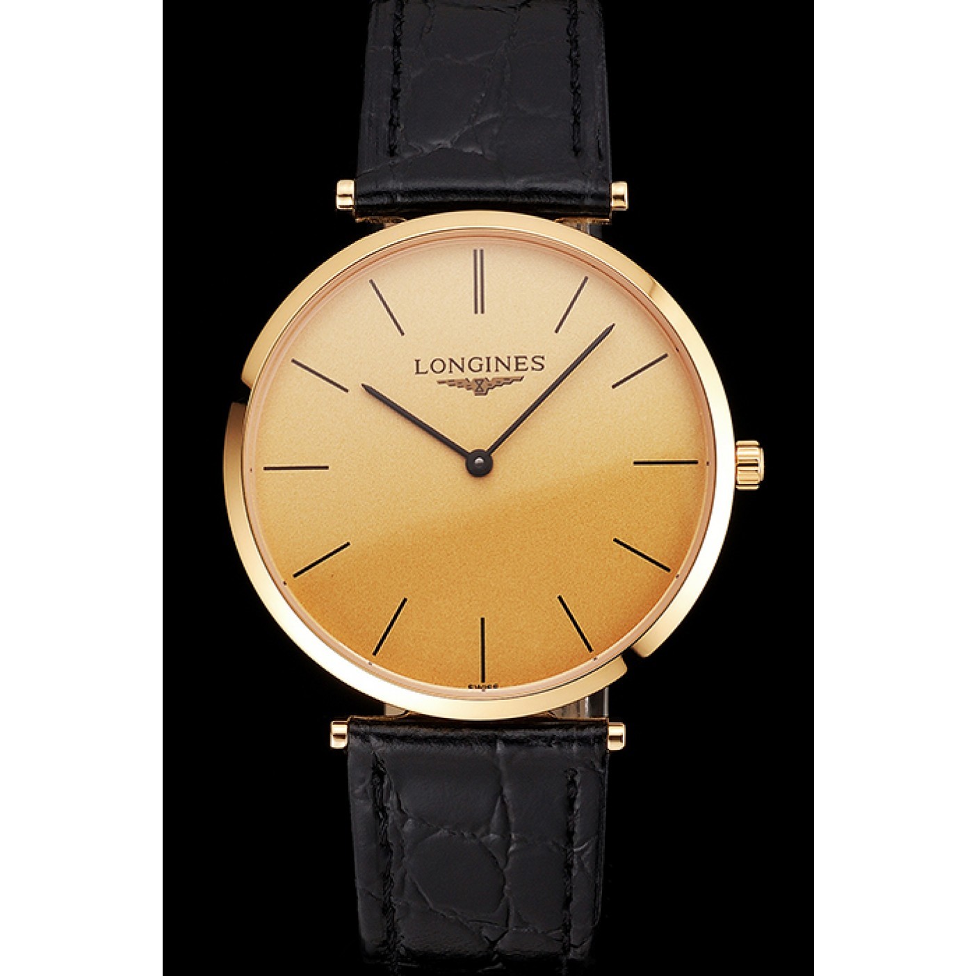 MiroTime Swiss Longines Grande Classique Gold Dial Gold Case Black Leather Strap