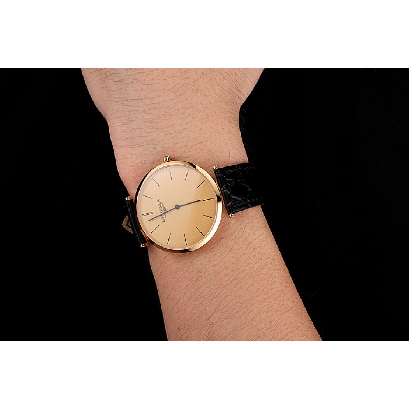MiroTime Swiss Longines Grande Classique Gold Dial Gold Case Black Leather Strap