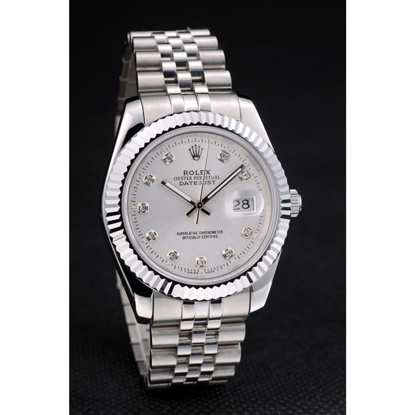 MiroTime Rolex Swiss DateJust Stainless Steel Ribbed Bezel Silver Dial 41996