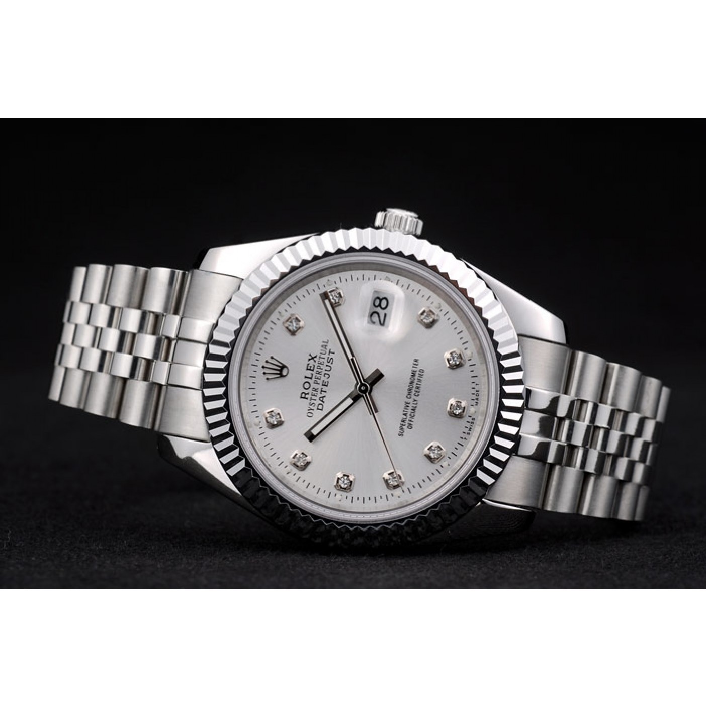 MiroTime Rolex Swiss DateJust Stainless Steel Ribbed Bezel Silver Dial 41996