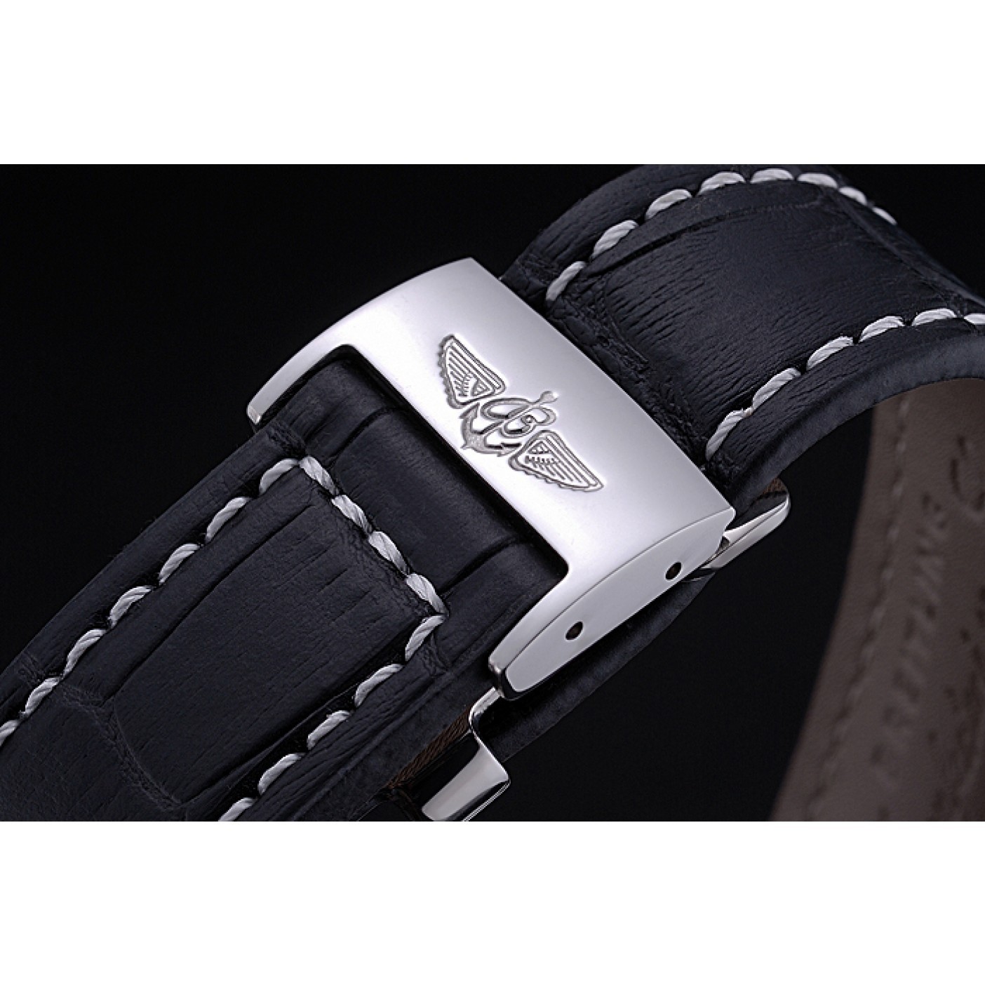 MiroTime Breitling Chronomat 44 Black Dial with White Subdials Black Leather Bracelet 622511