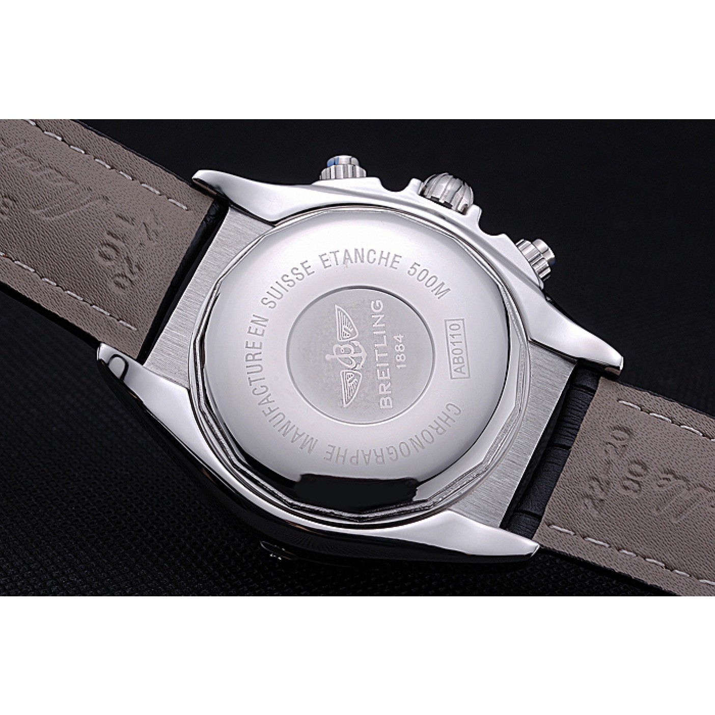 MiroTime Breitling Chronomat 44 Black Dial with White Subdials Black Leather Bracelet 622511