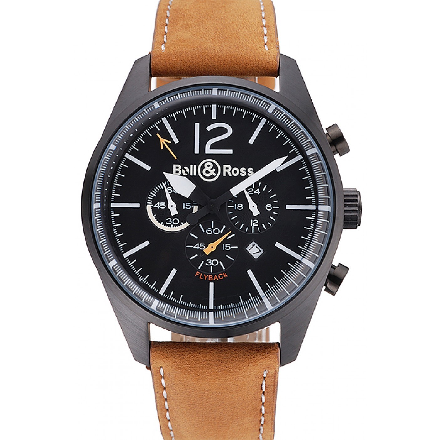 MiroTime Bell and Ross BR126 Flyback Black Dial Black Case Brown Suede Leather Strap