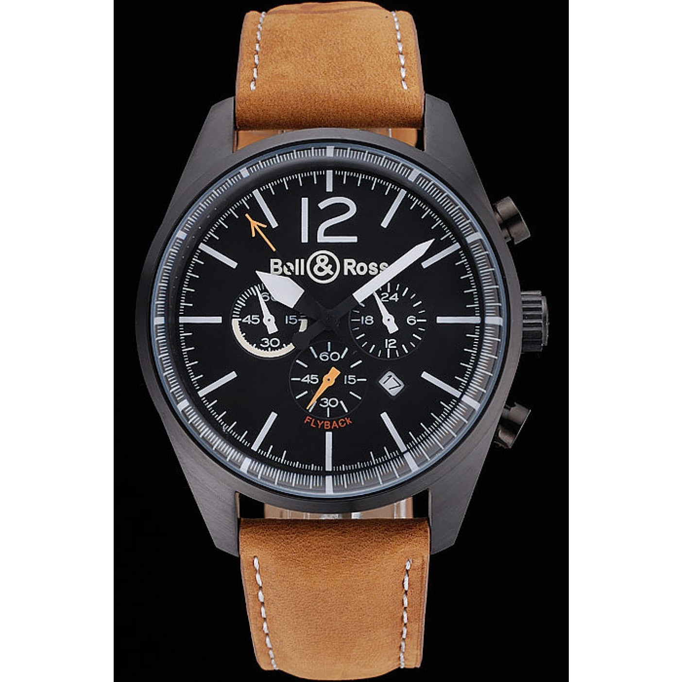 MiroTime Bell and Ross BR126 Flyback Black Dial Black Case Brown Suede Leather Strap