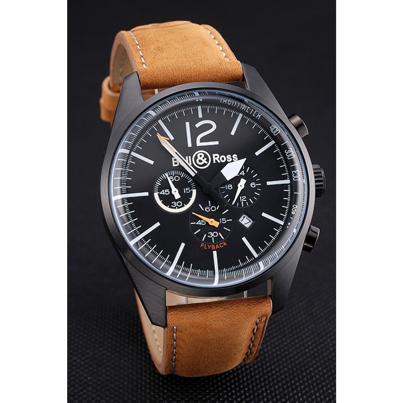 MiroTime Bell and Ross BR126 Flyback Black Dial Black Case Brown Suede Leather Strap