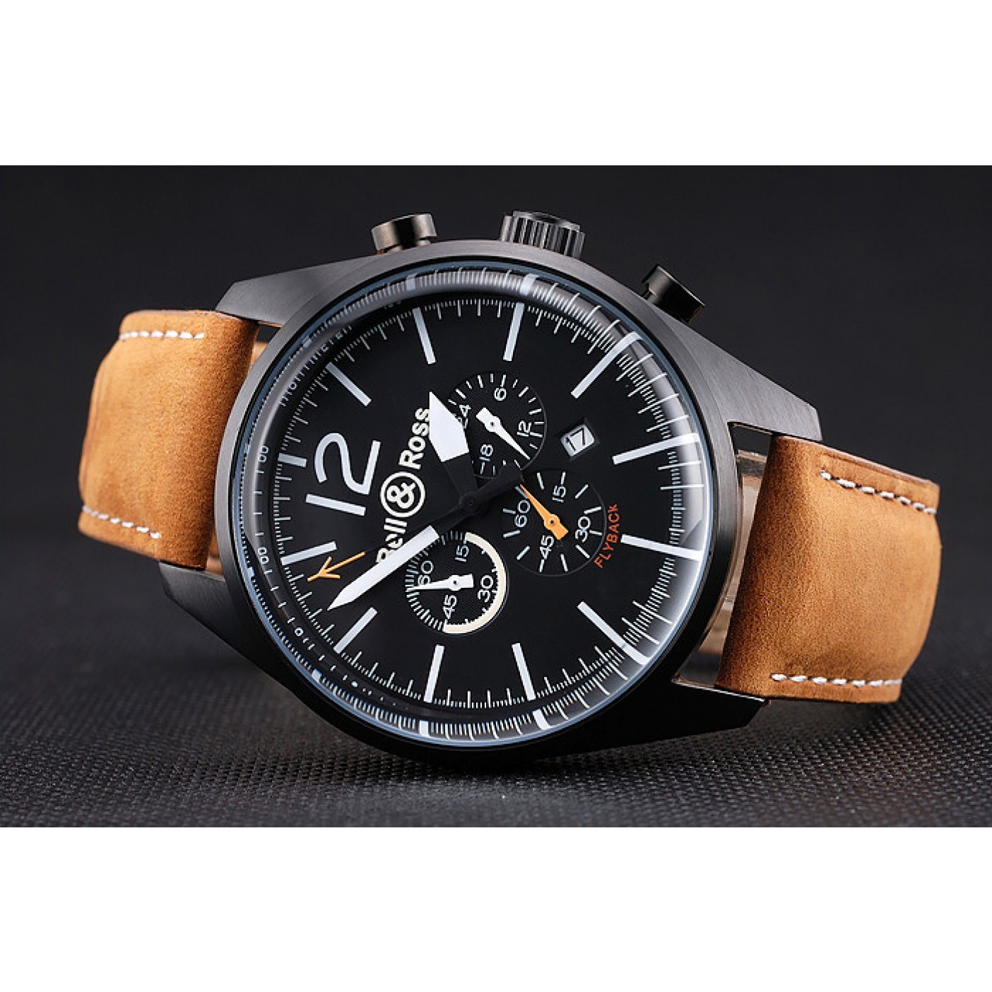 MiroTime Bell and Ross BR126 Flyback Black Dial Black Case Brown Suede Leather Strap