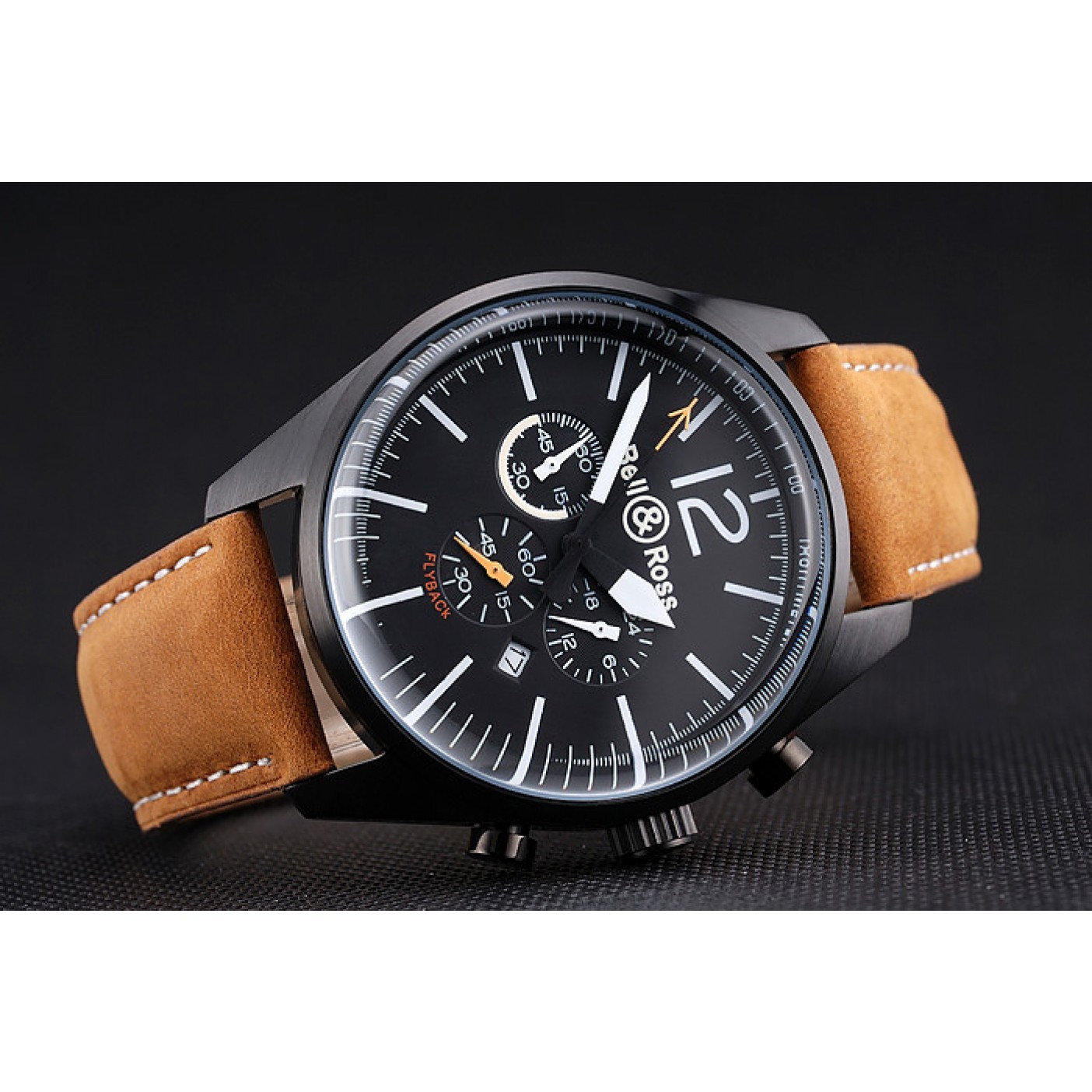 MiroTime Bell and Ross BR126 Flyback Black Dial Black Case Brown Suede Leather Strap