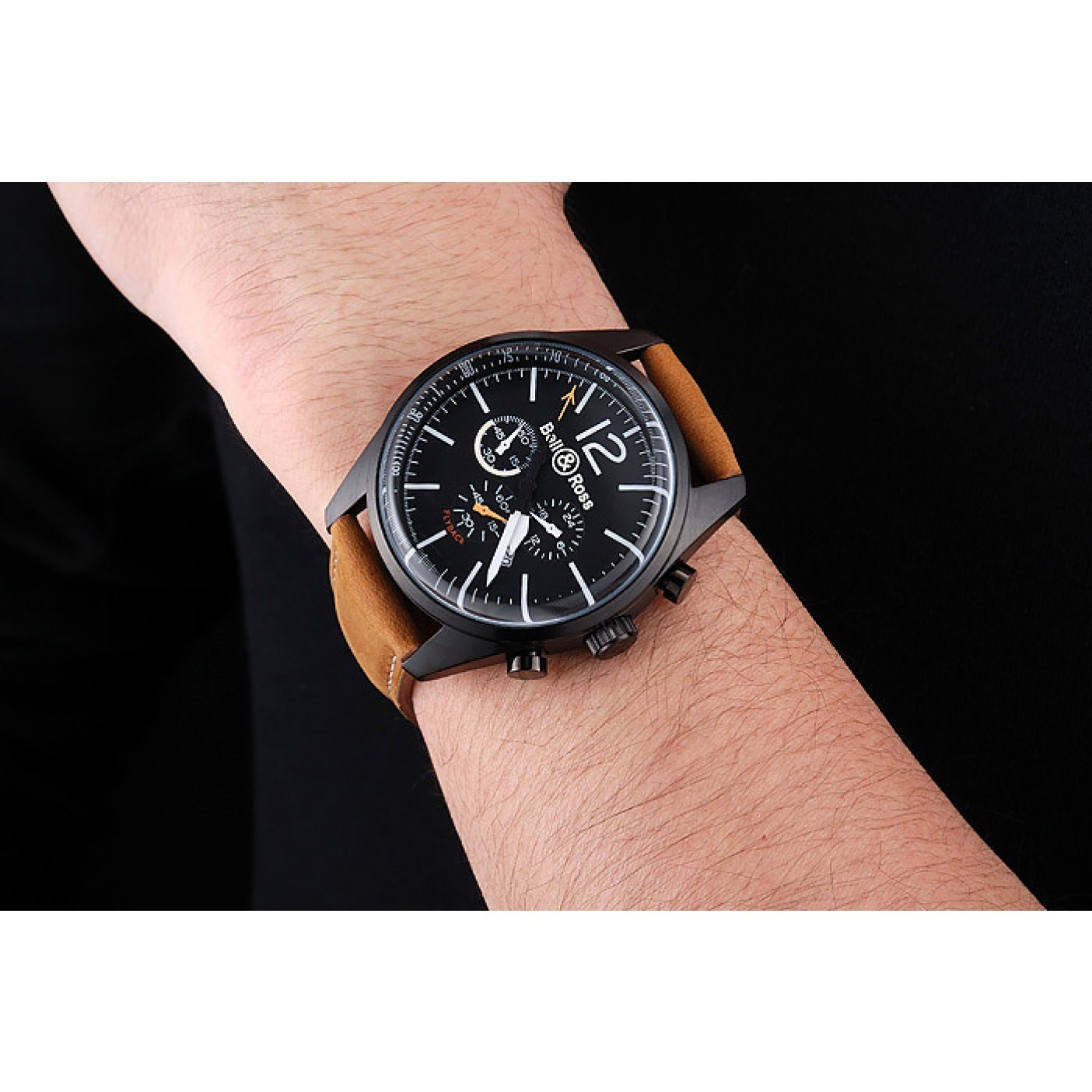 MiroTime Bell and Ross BR126 Flyback Black Dial Black Case Brown Suede Leather Strap