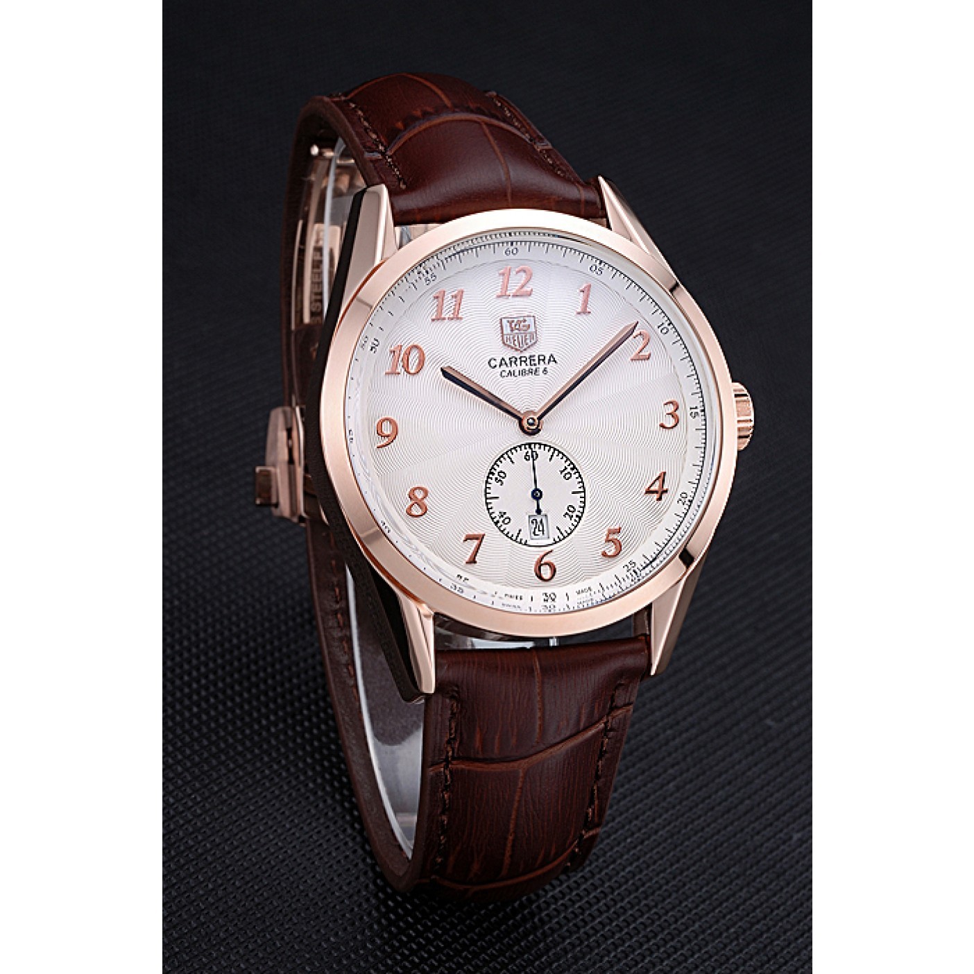 MiroTime Tag Heuer Carrera Calibre 6 White Dial Red Numbers Brown Leather Band 622161