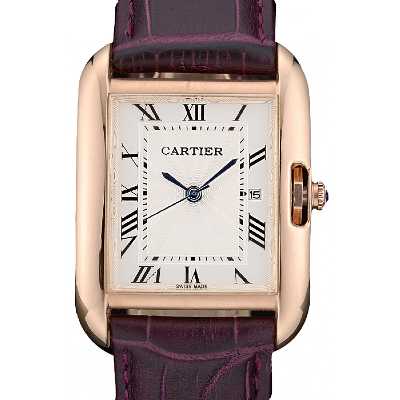MiroTime Cartier Tank Anglaise 30mm White Dial Gold Case Purple Leather Bracelet