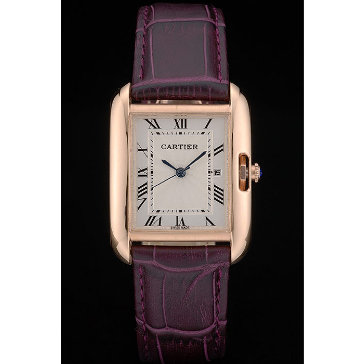 MiroTime Cartier Tank Anglaise 30mm White Dial Gold Case Purple Leather Bracelet