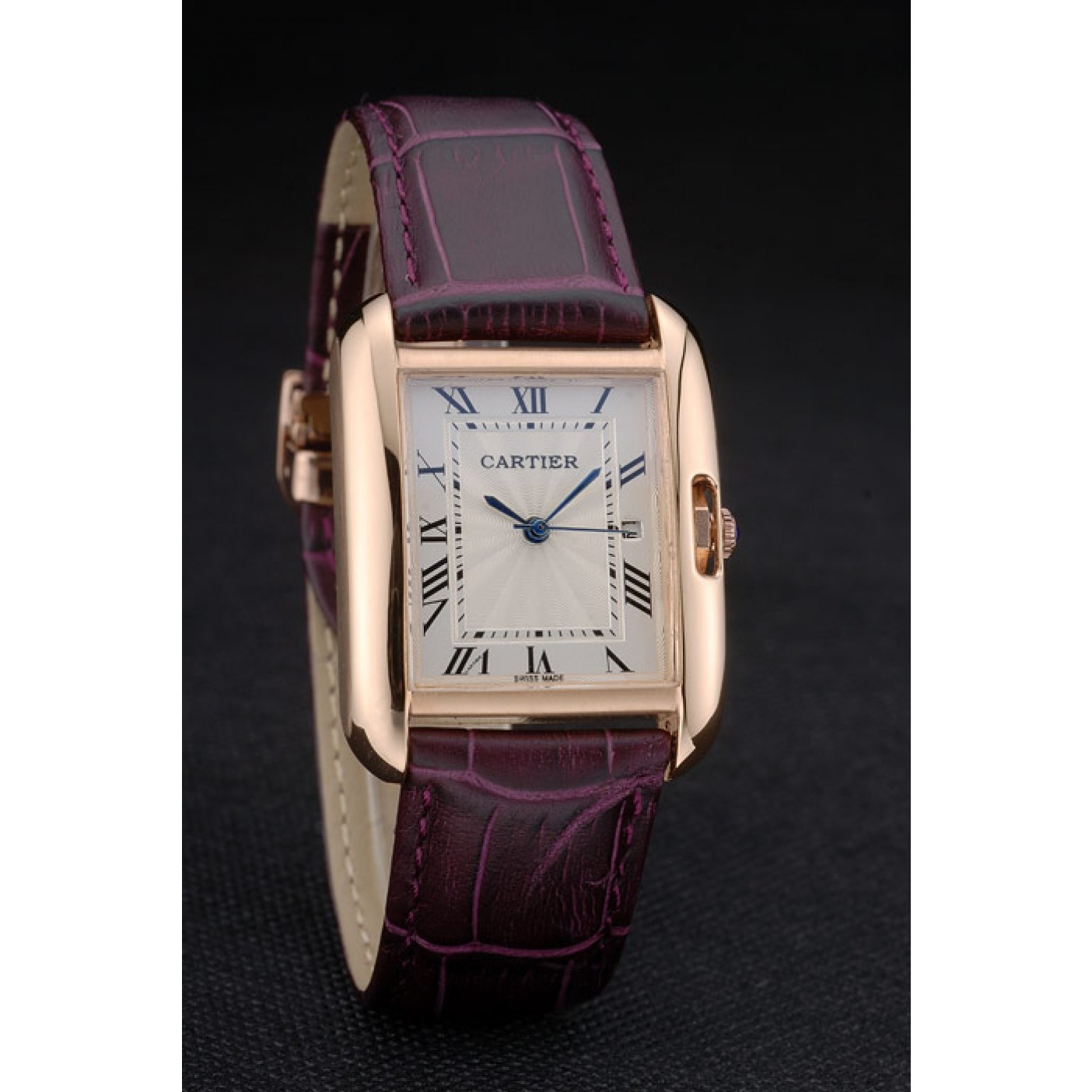 MiroTime Cartier Tank Anglaise 30mm White Dial Gold Case Purple Leather Bracelet